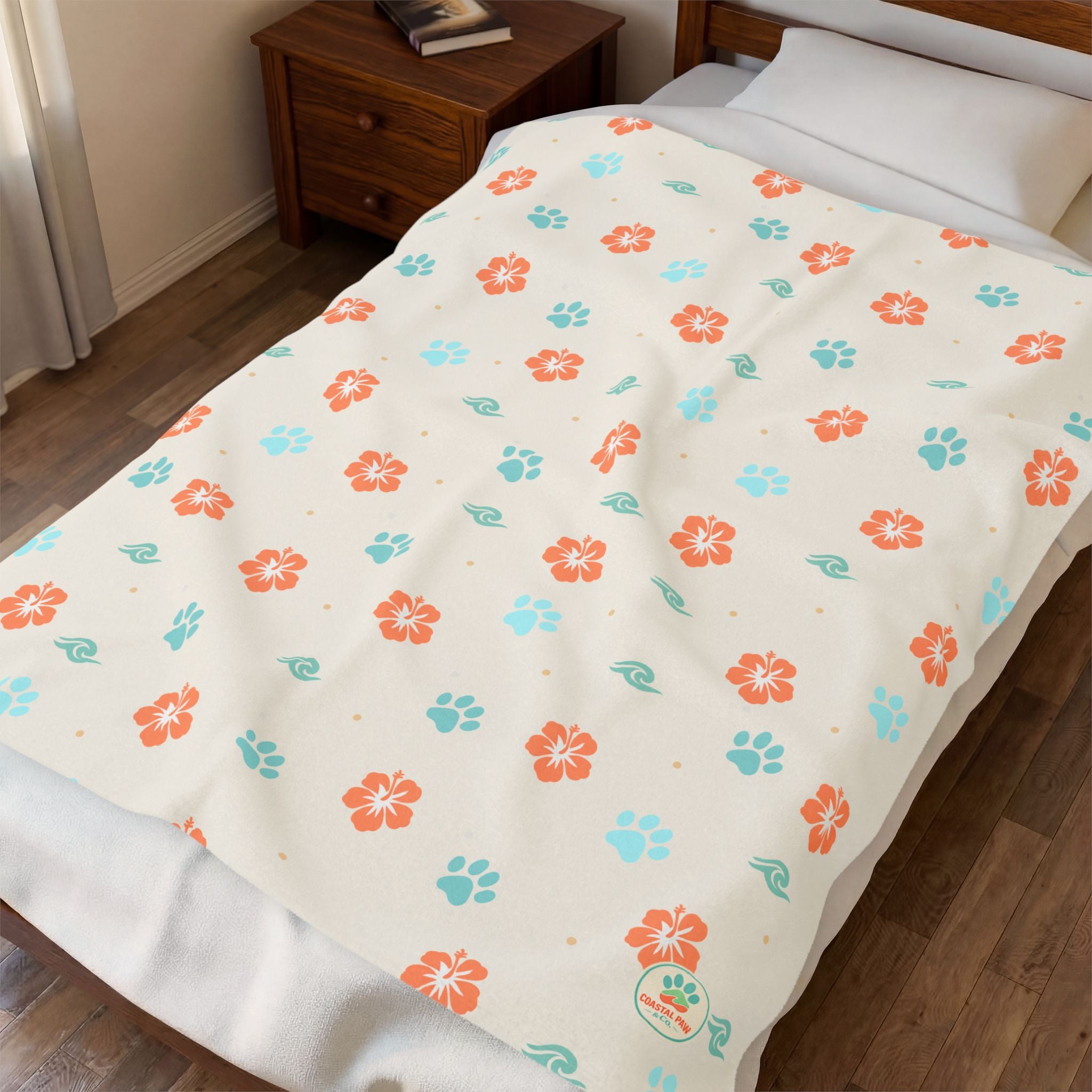 Retro Floral Pattern Velveteen Plush Blanket | Orange Teal Flower Throw