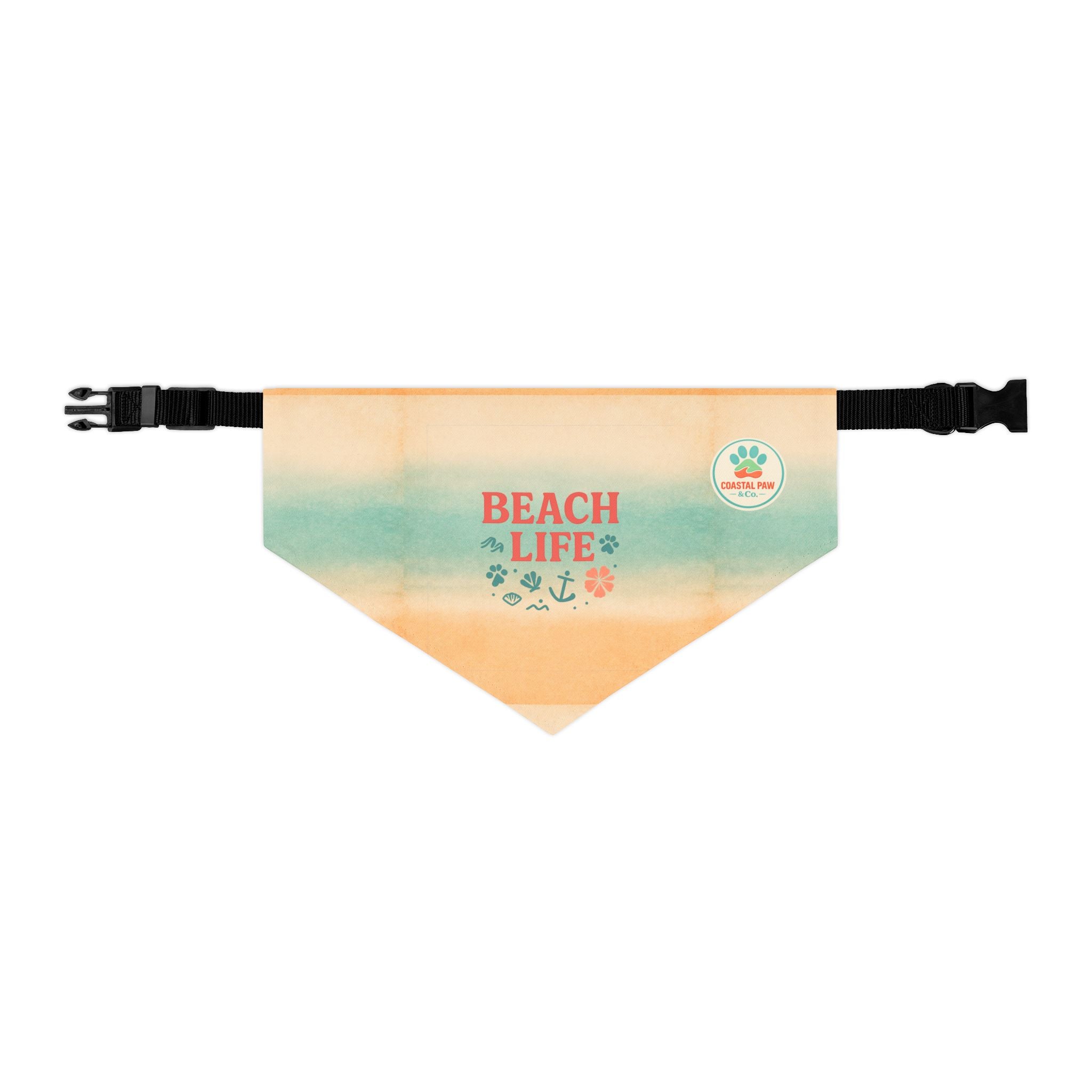 Beach Life Pet Bandana Collar | Coastal Anchor Paw Print