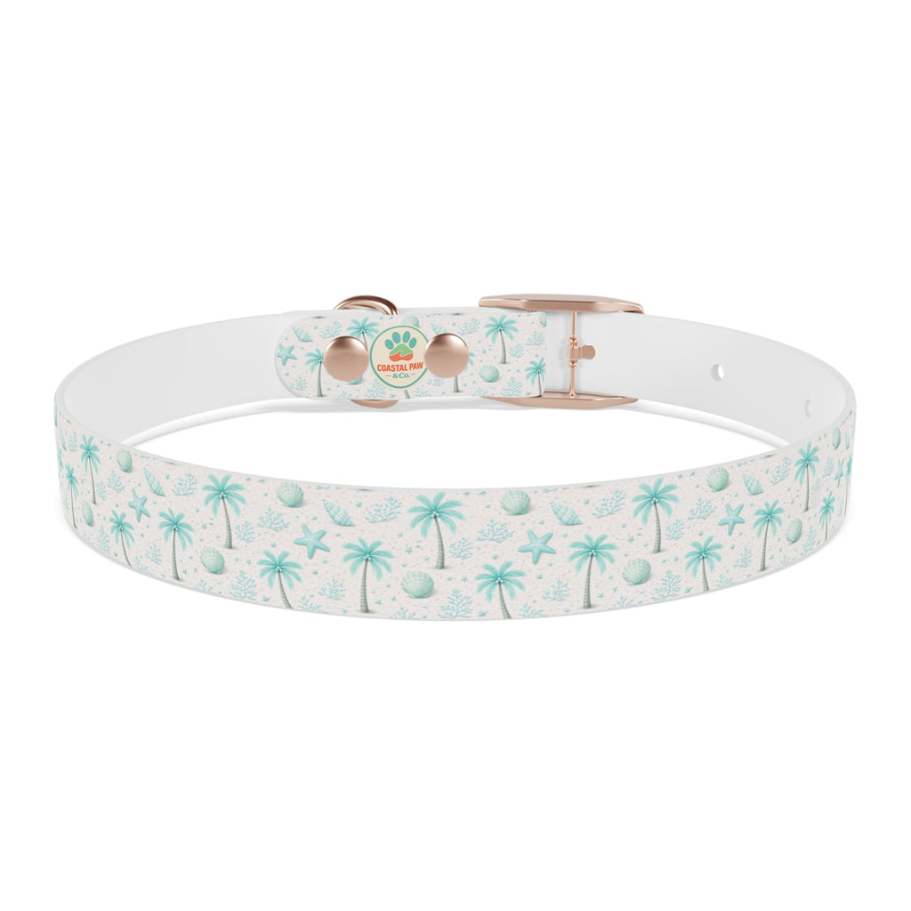 Aqua Palm Trees Dog Collar | Tropical Beach Pattern