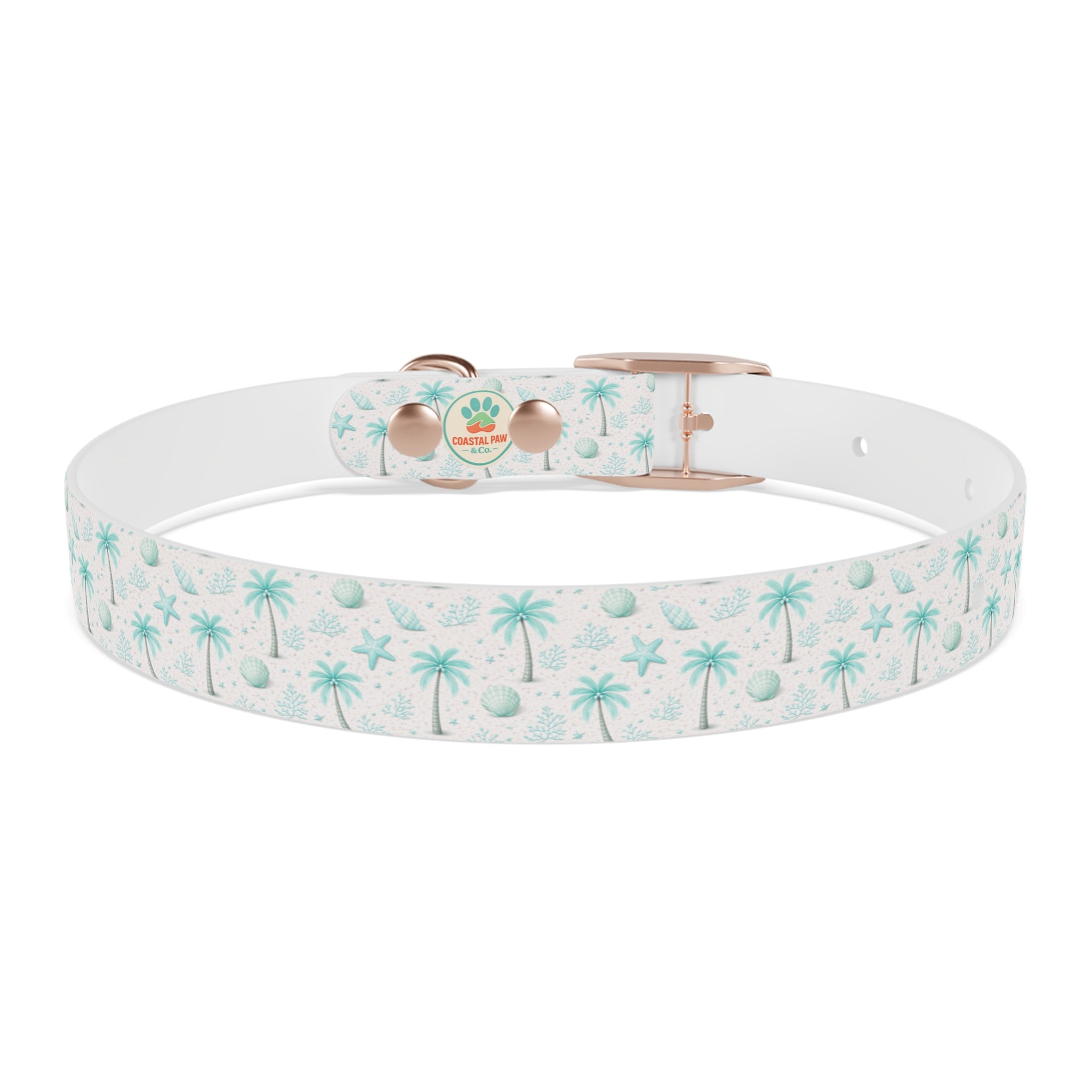 Aqua Palm Trees Dog Collar | Tropical Beach Pattern