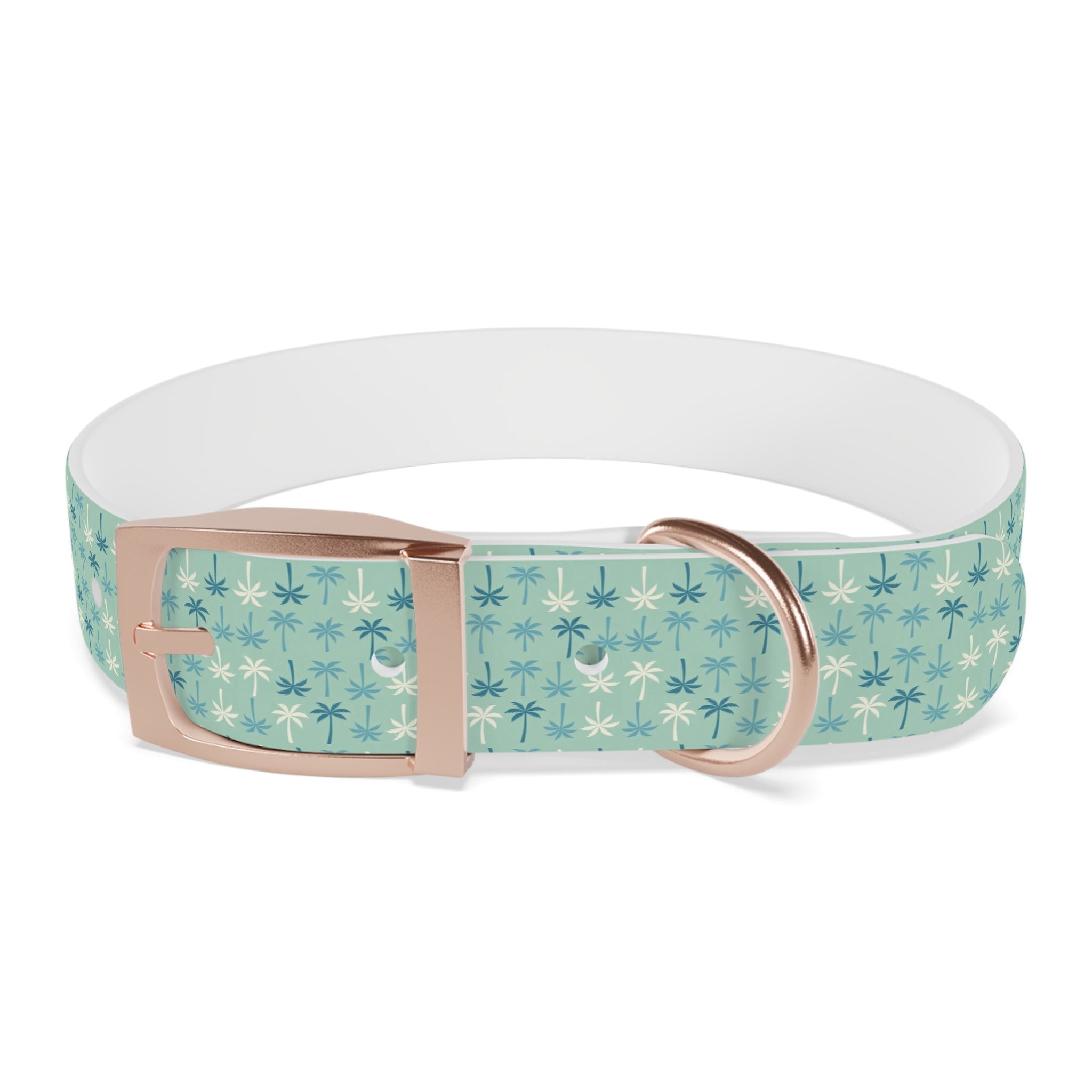 Teal Palm Trees Dog Collar | Tropical Pattern, Teal Palm Print