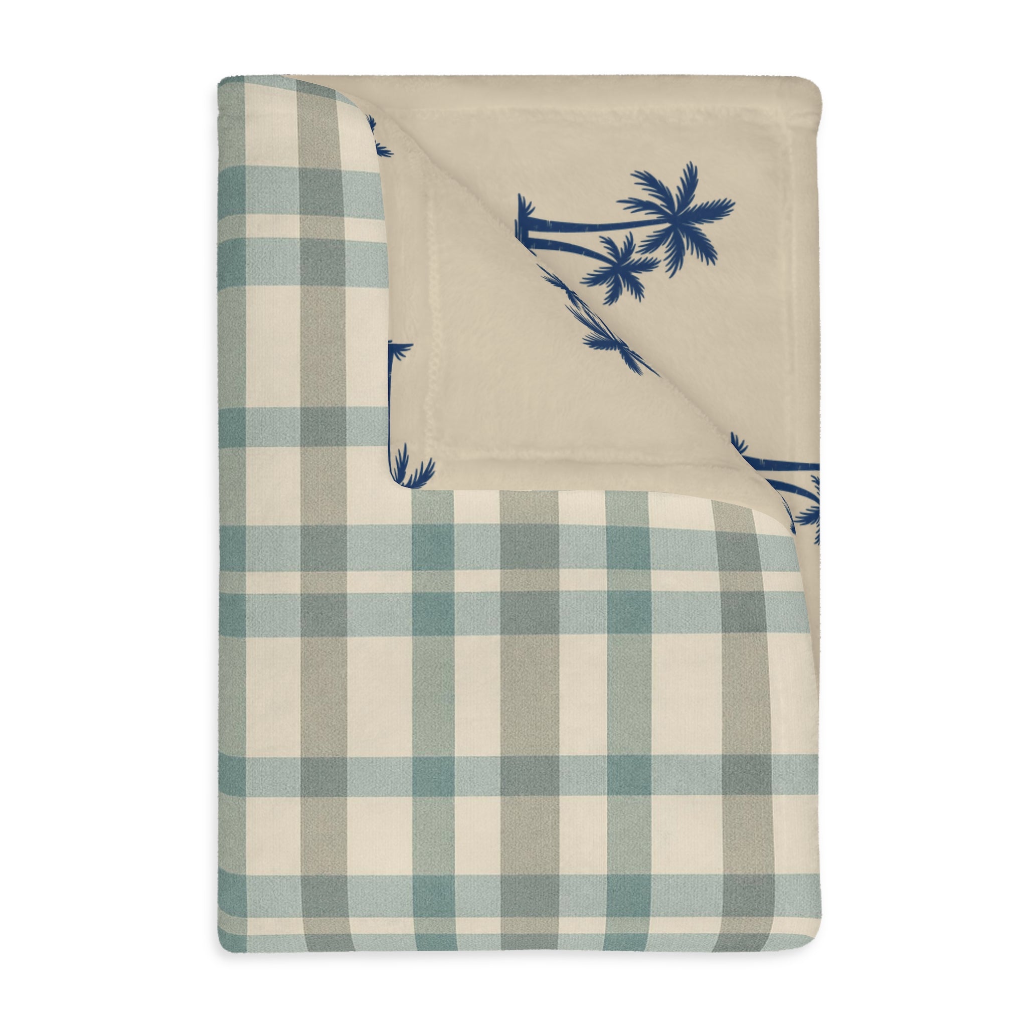 Blue Plaid and Palm Trees Blanket | Reversible Two-Sided Throw