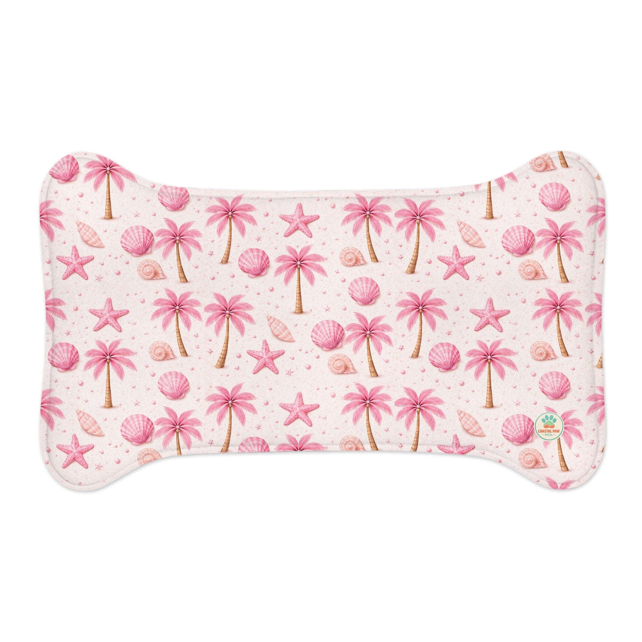 Pink Palm Trees Seashells Pet Feeding Mat | Spill proof Non-slip Placemat