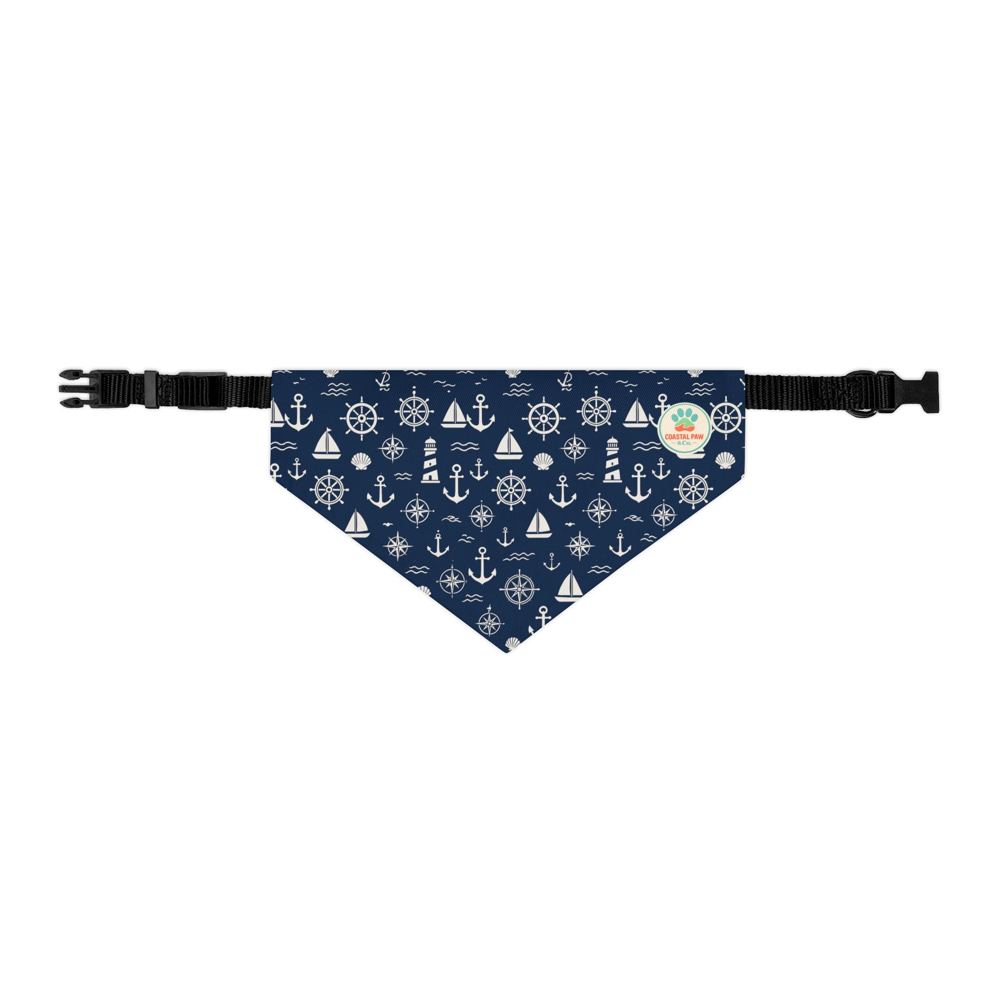 Nautical Anchors and Sailboats Pet Bandana Collar | Navy Maritime Pattern