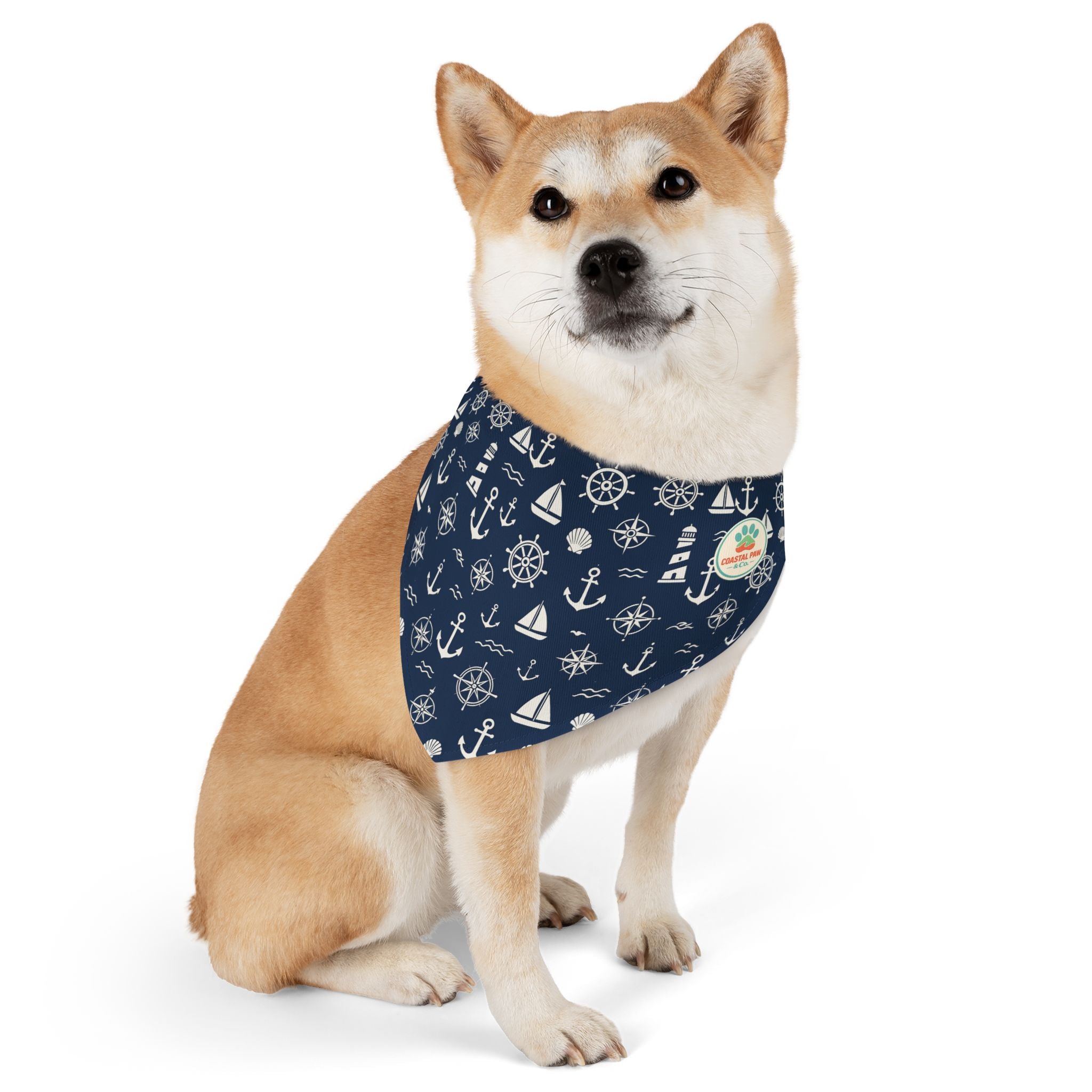 Nautical Anchors and Sailboats Pet Bandana Collar | Navy Maritime Pattern