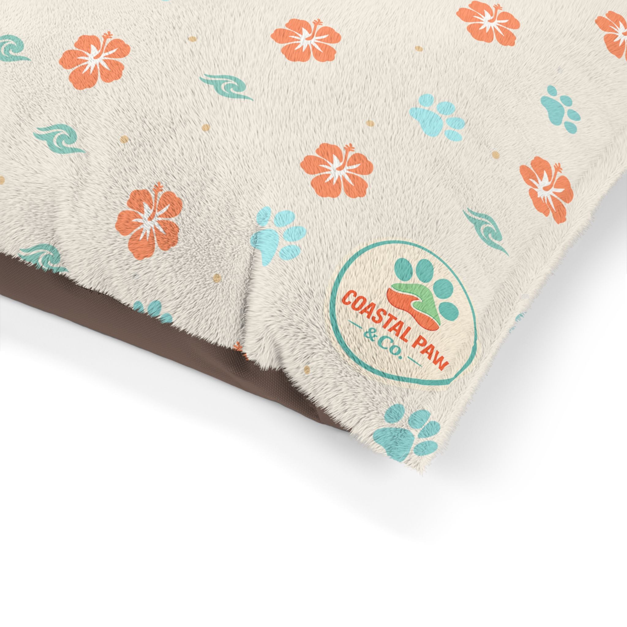 Floral Paw Print Pet Bed — Soft Cream Dog & Cat Cushion