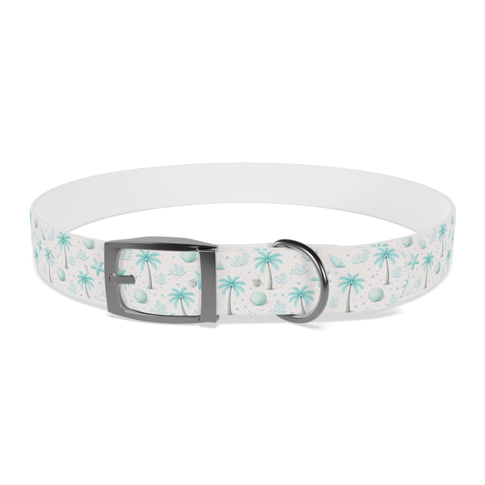 Aqua Palm Trees Dog Collar | Tropical Beach Pattern
