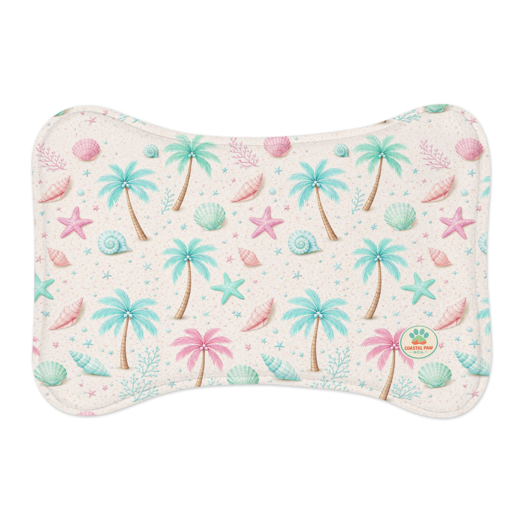Tropical Palm Shells Pet Feeding Mat | Coastal Beach Pattern
