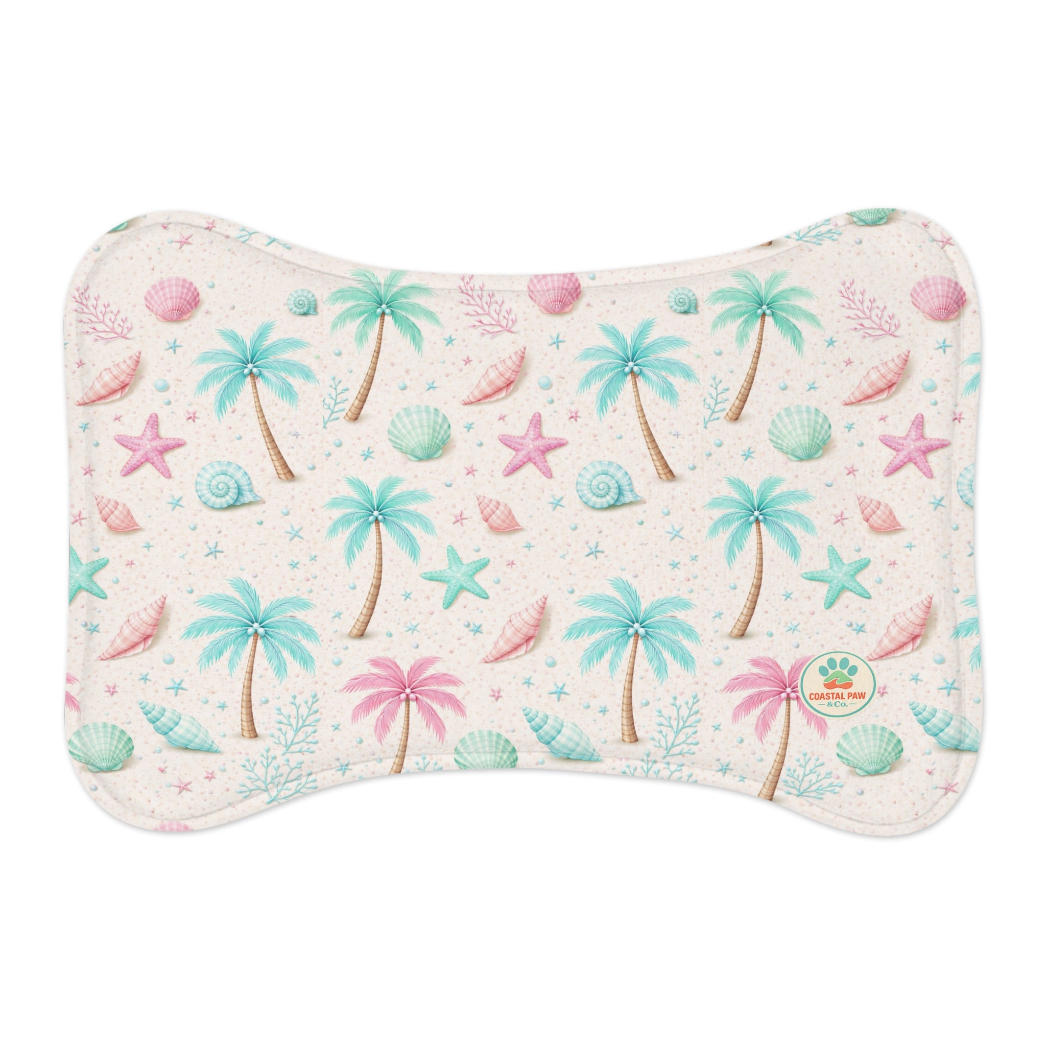 Tropical Palm Shells Pet Feeding Mat | Coastal Beach Pattern