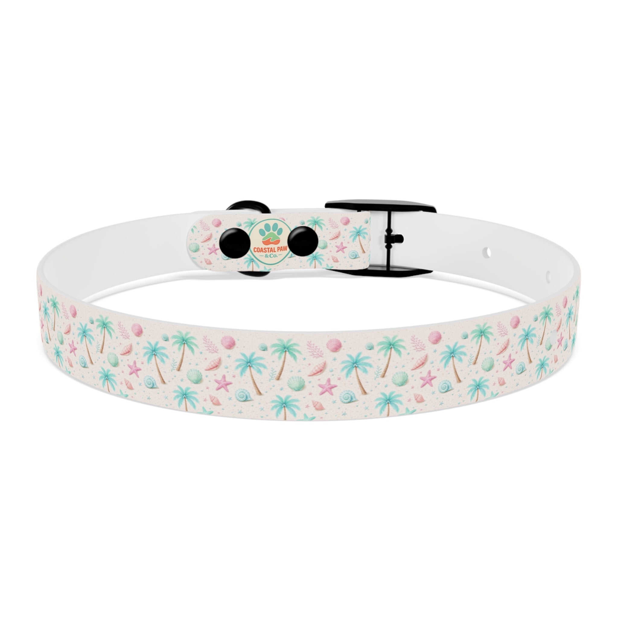 Tropical Palm Tree and Starfish Dog Collar | Pastel Beach Pattern