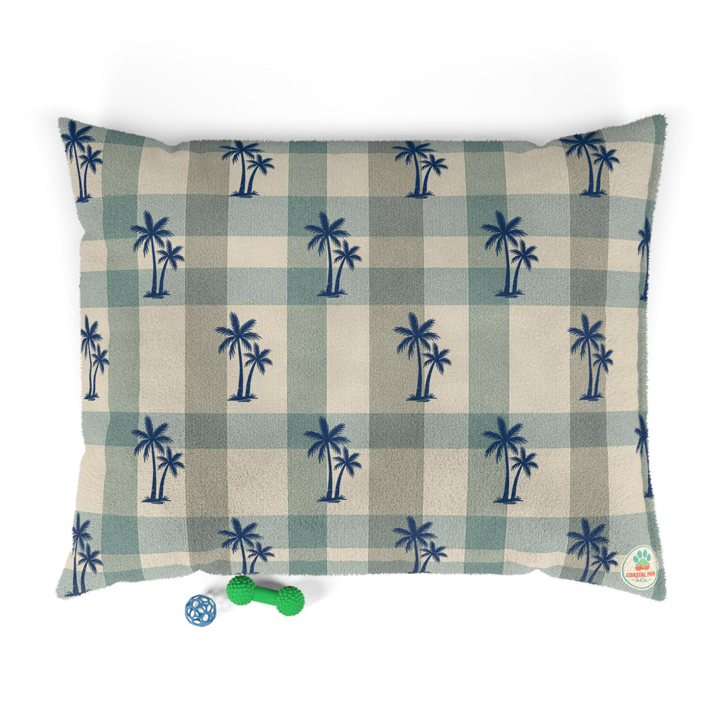 Palm Tree Plaid Pet Bed | Coastal Beach Pattern Cushion