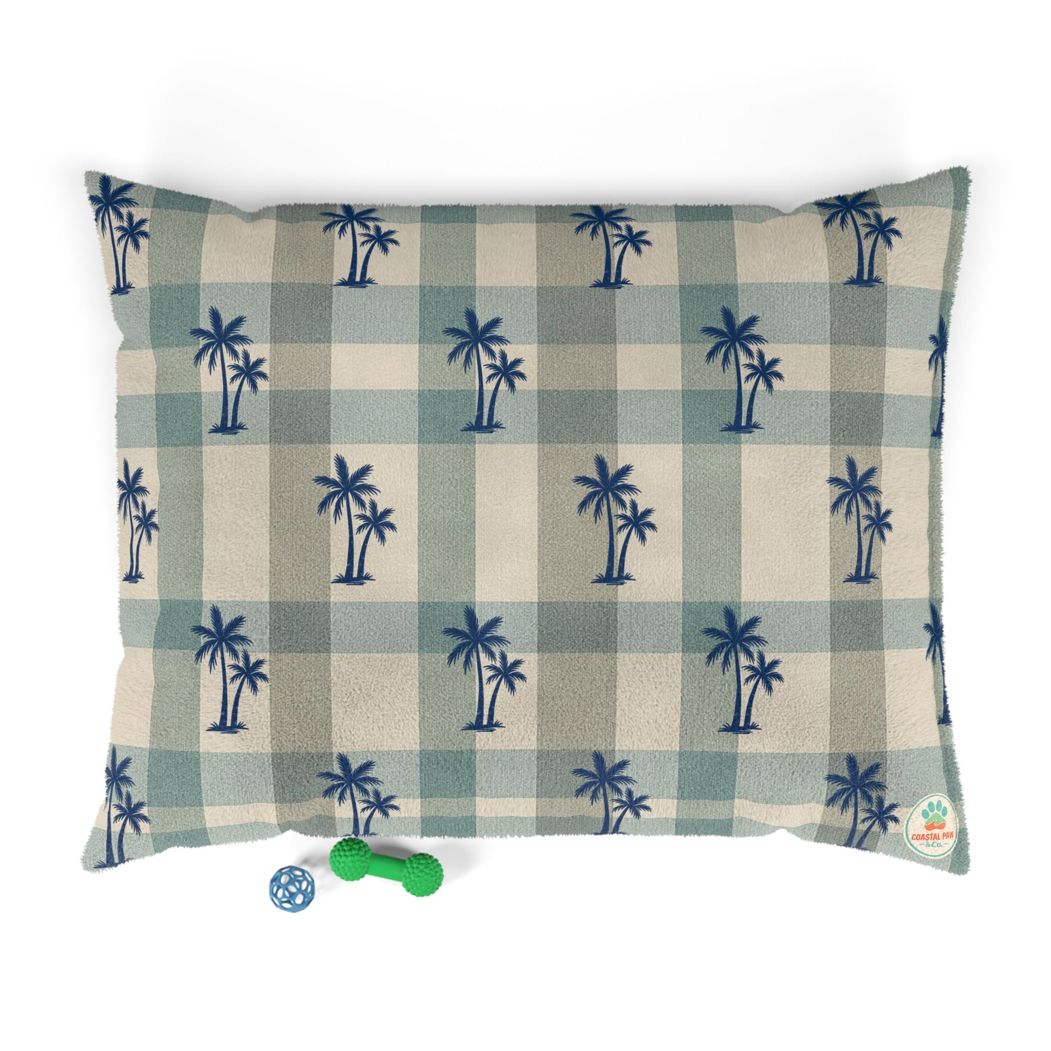 Palm Tree Plaid Pet Bed | Coastal Beach Pattern Cushion
