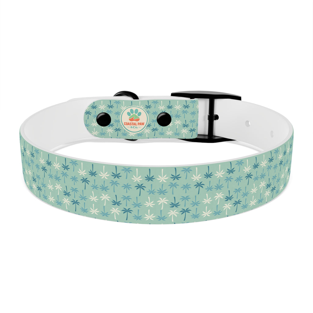 Teal Palm Trees Dog Collar | Tropical Pattern, Teal Palm Print