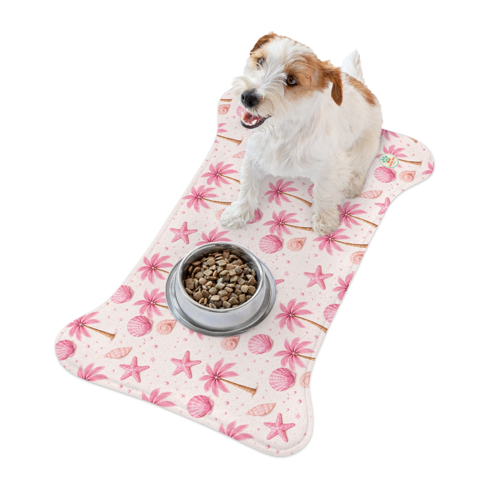 Pink Palm Trees Seashells Pet Feeding Mat | Spill proof Non-slip Placemat