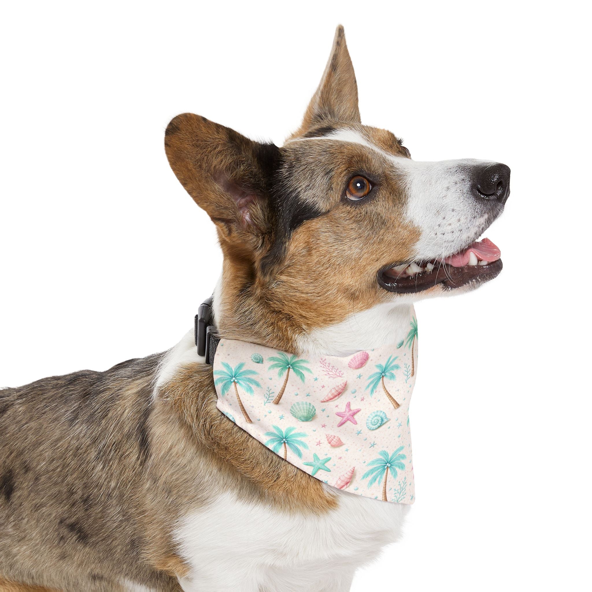 Pastel Palm Tree Seashells Pet Bandana Collar | Tropical Beach Print