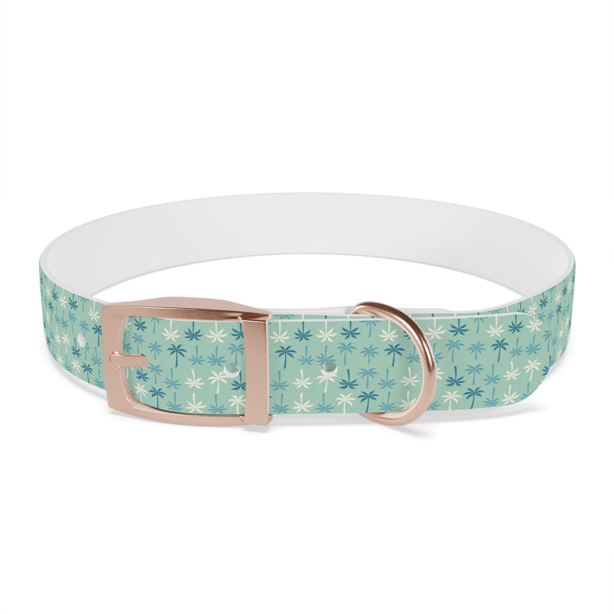 Teal Palm Trees Dog Collar | Tropical Pattern, Teal Palm Print