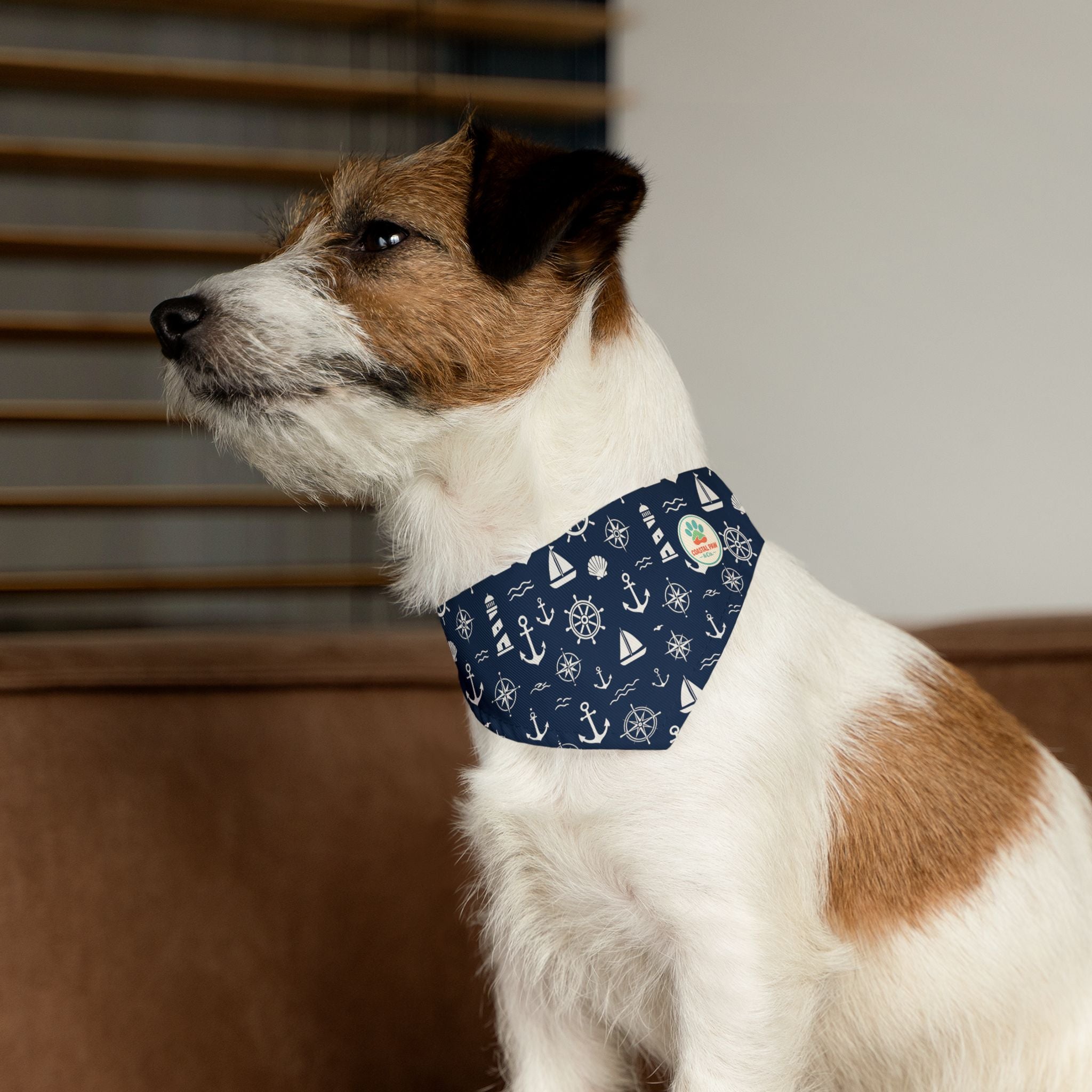 Nautical Anchors and Sailboats Pet Bandana Collar | Navy Maritime Pattern