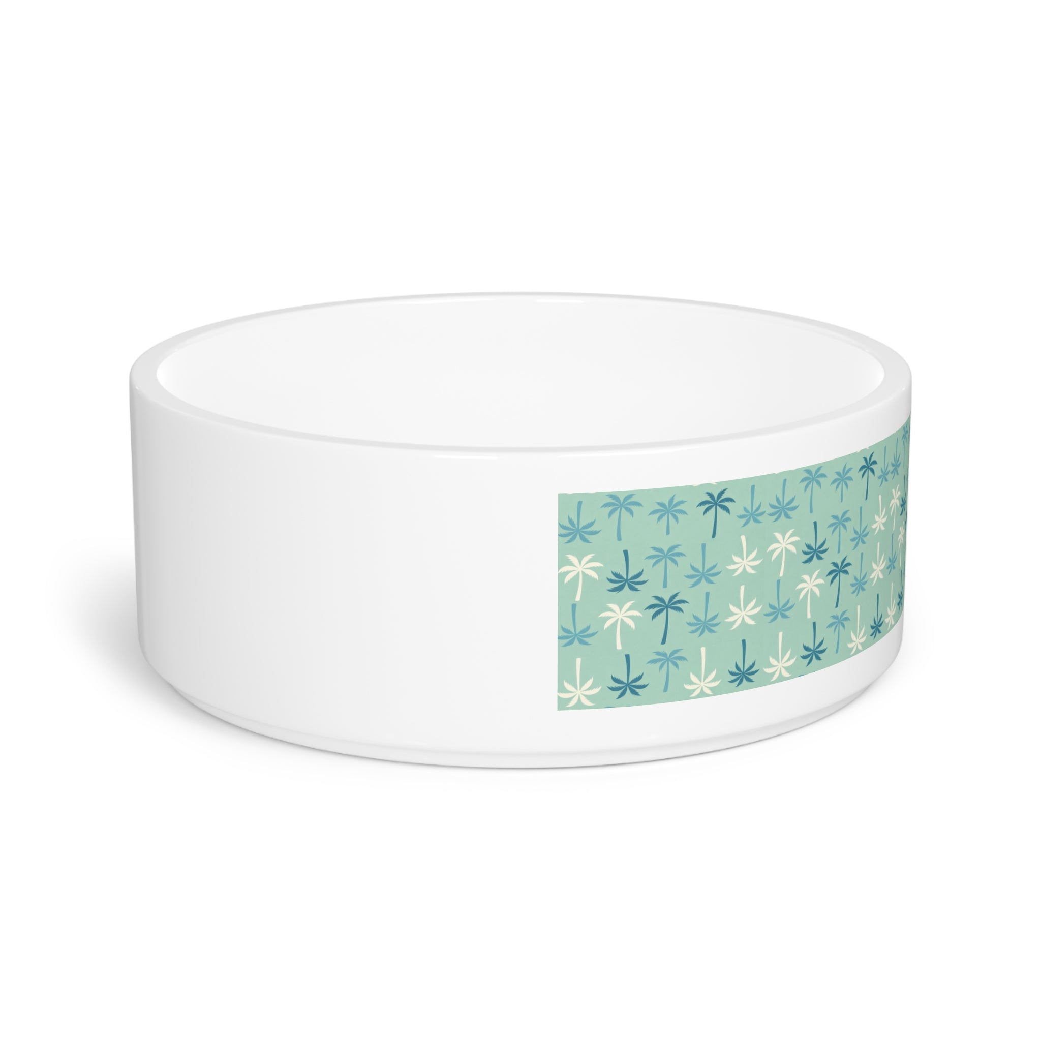 Teal Palm Tree Pattern Pet Bowl | Tropical Dog Cat Feeding Bowl
