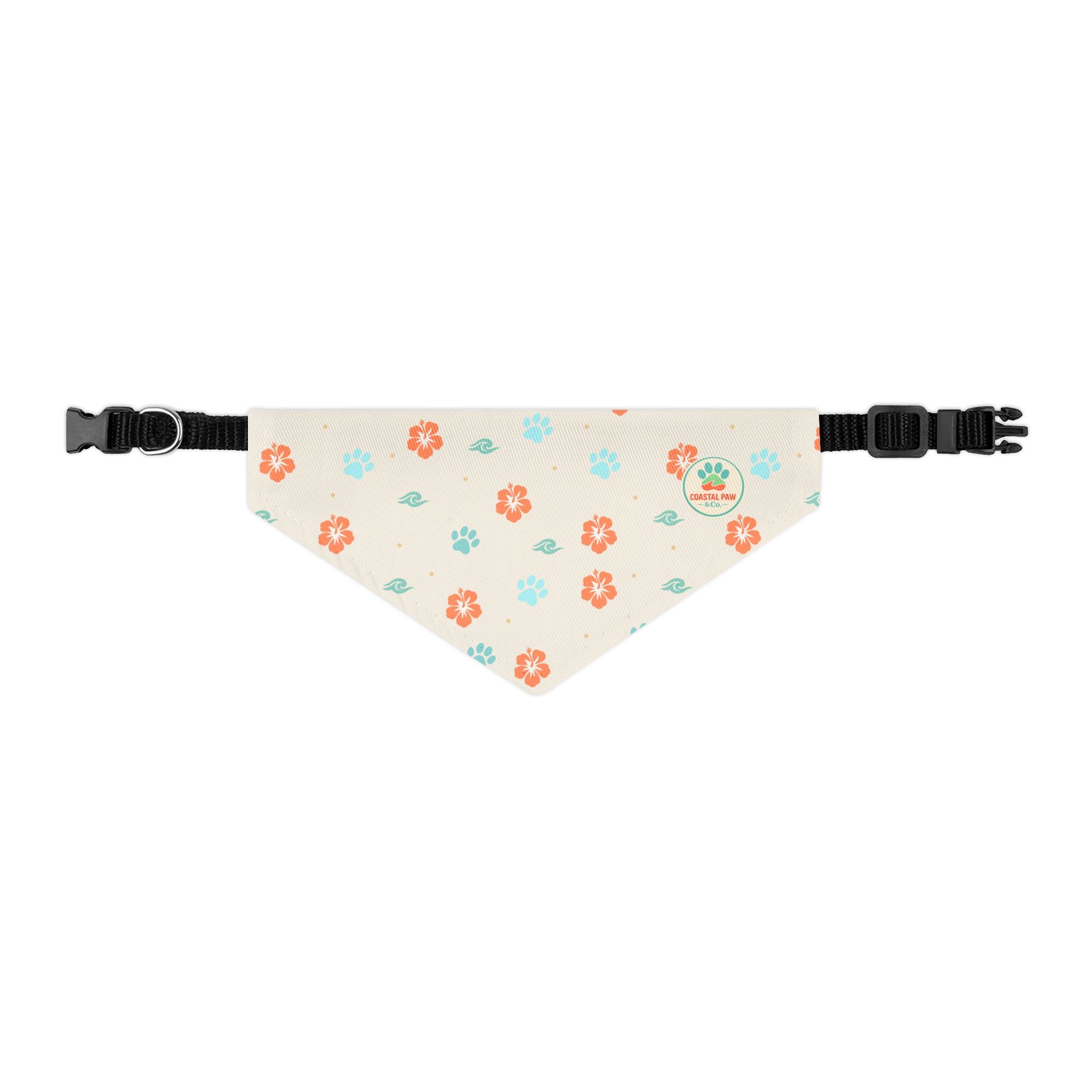 Coastal Paw Logo Pet Bandana Collar | Floral Paw Prints, Beach Theme