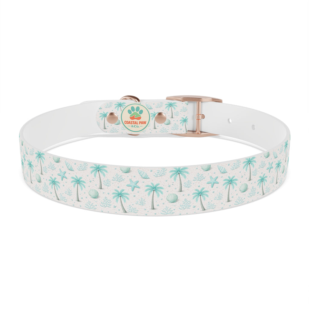Aqua Palm Trees Dog Collar | Tropical Beach Pattern