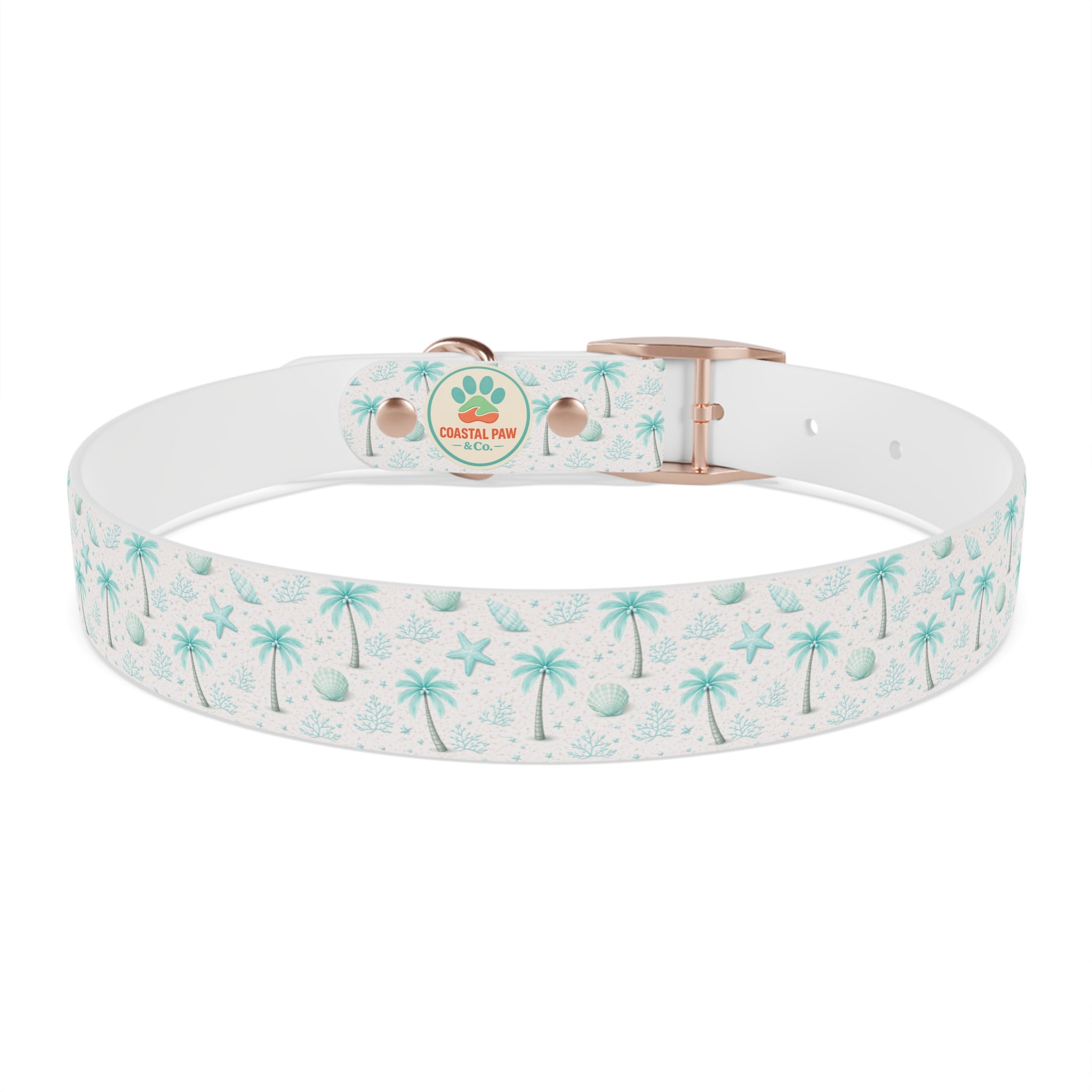 Aqua Palm Trees Dog Collar | Tropical Beach Pattern