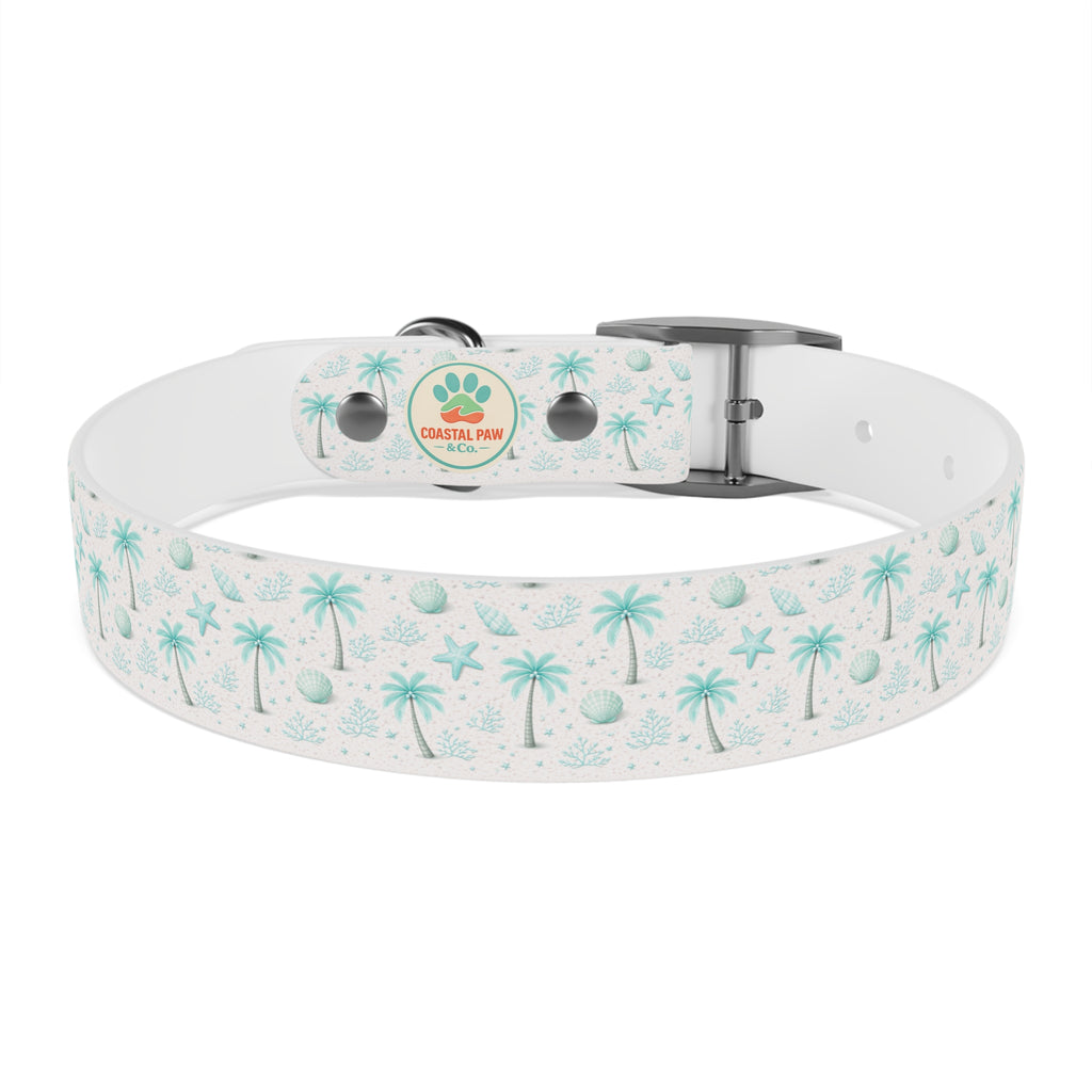 Aqua Palm Trees Dog Collar | Tropical Beach Pattern