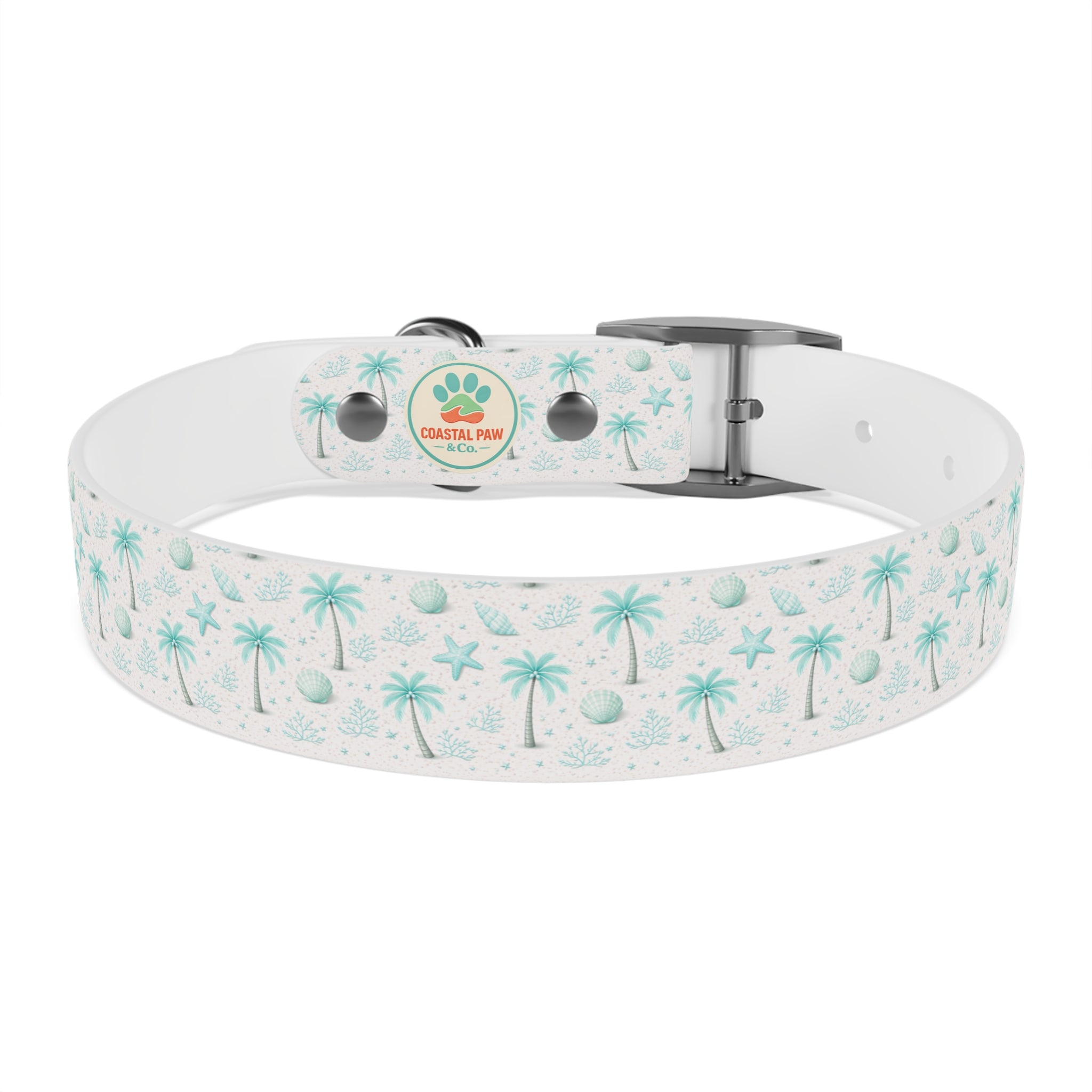 Aqua Palm Trees Dog Collar | Tropical Beach Pattern