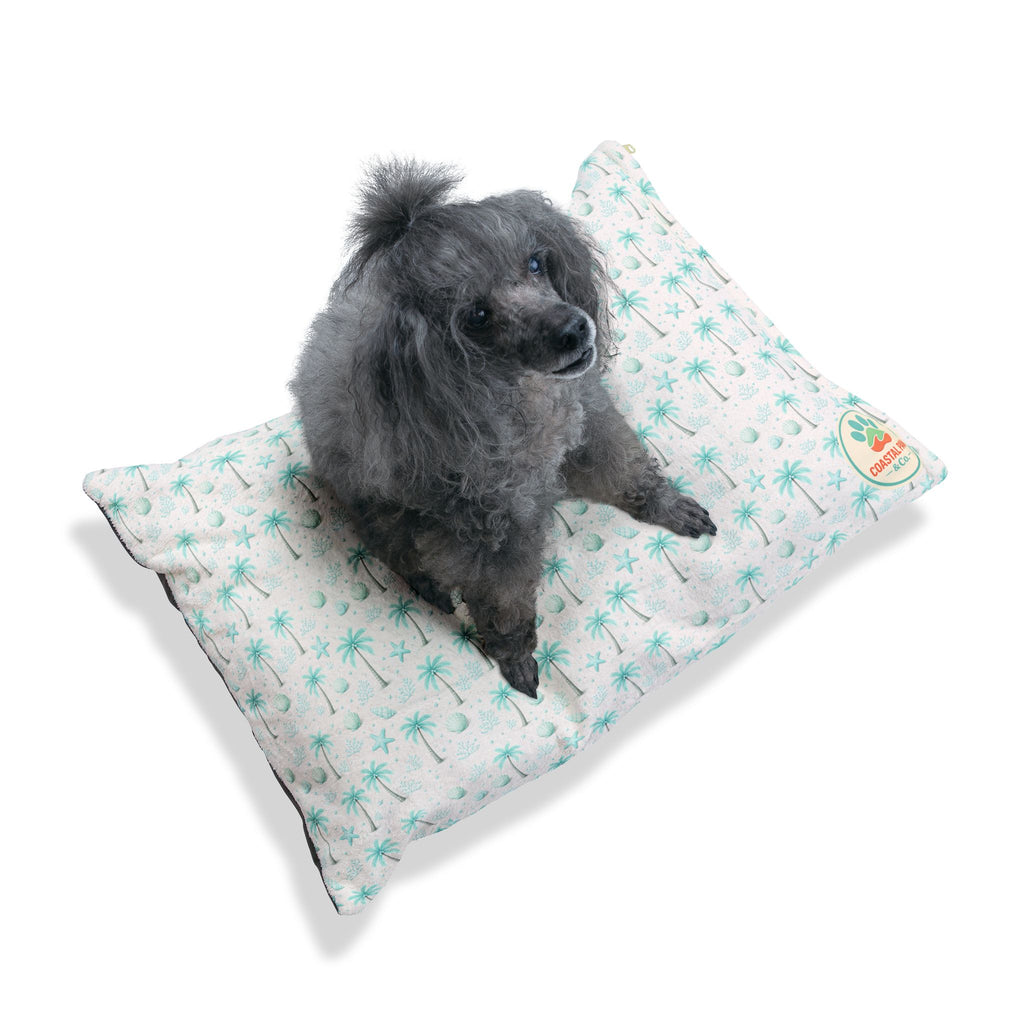 Aqua Palm Tree Pattern Pet Bed | Tropical Palm Print Pillow for Dogs & Cats