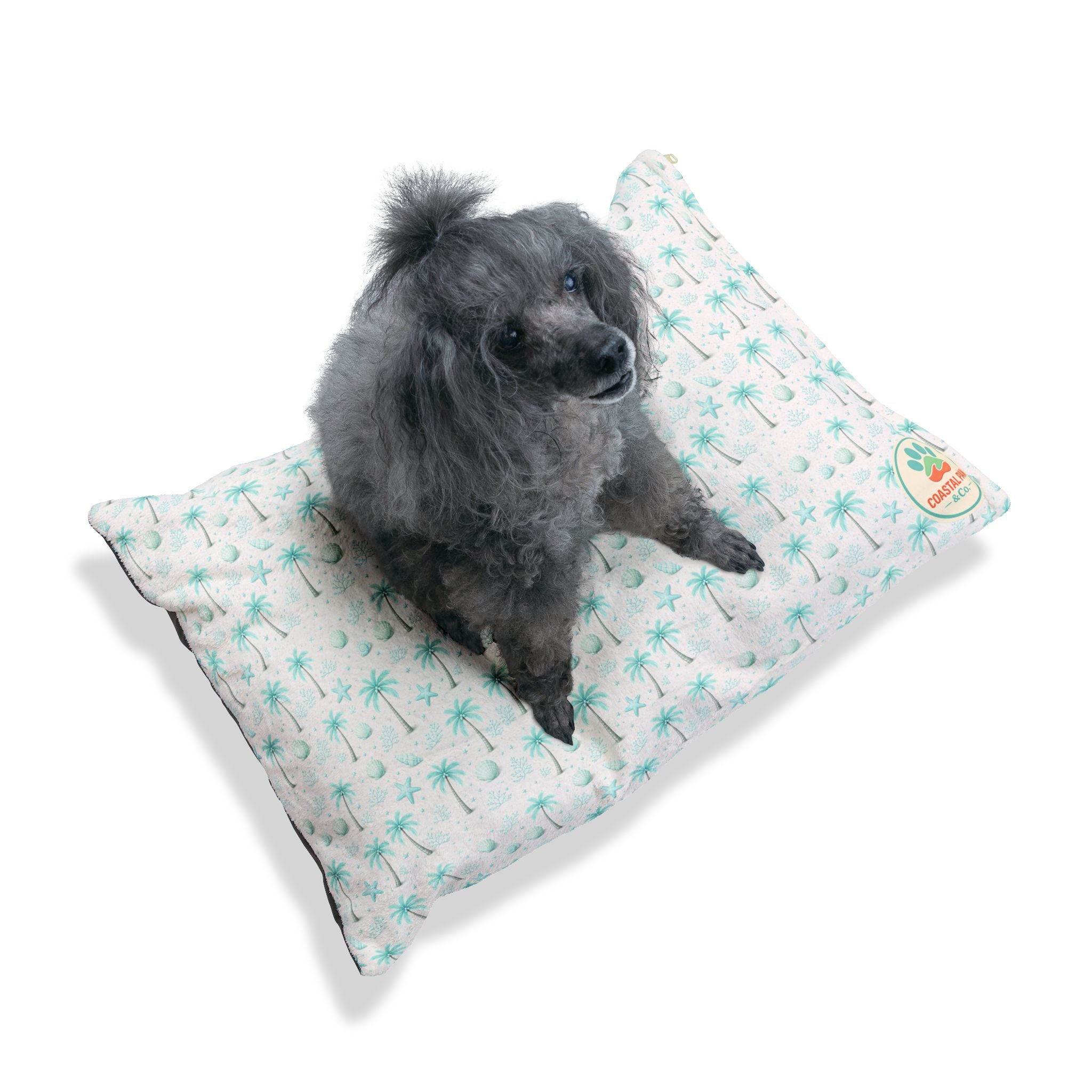Aqua Palm Tree Pattern Pet Bed | Tropical Palm Print Pillow for Dogs & Cats
