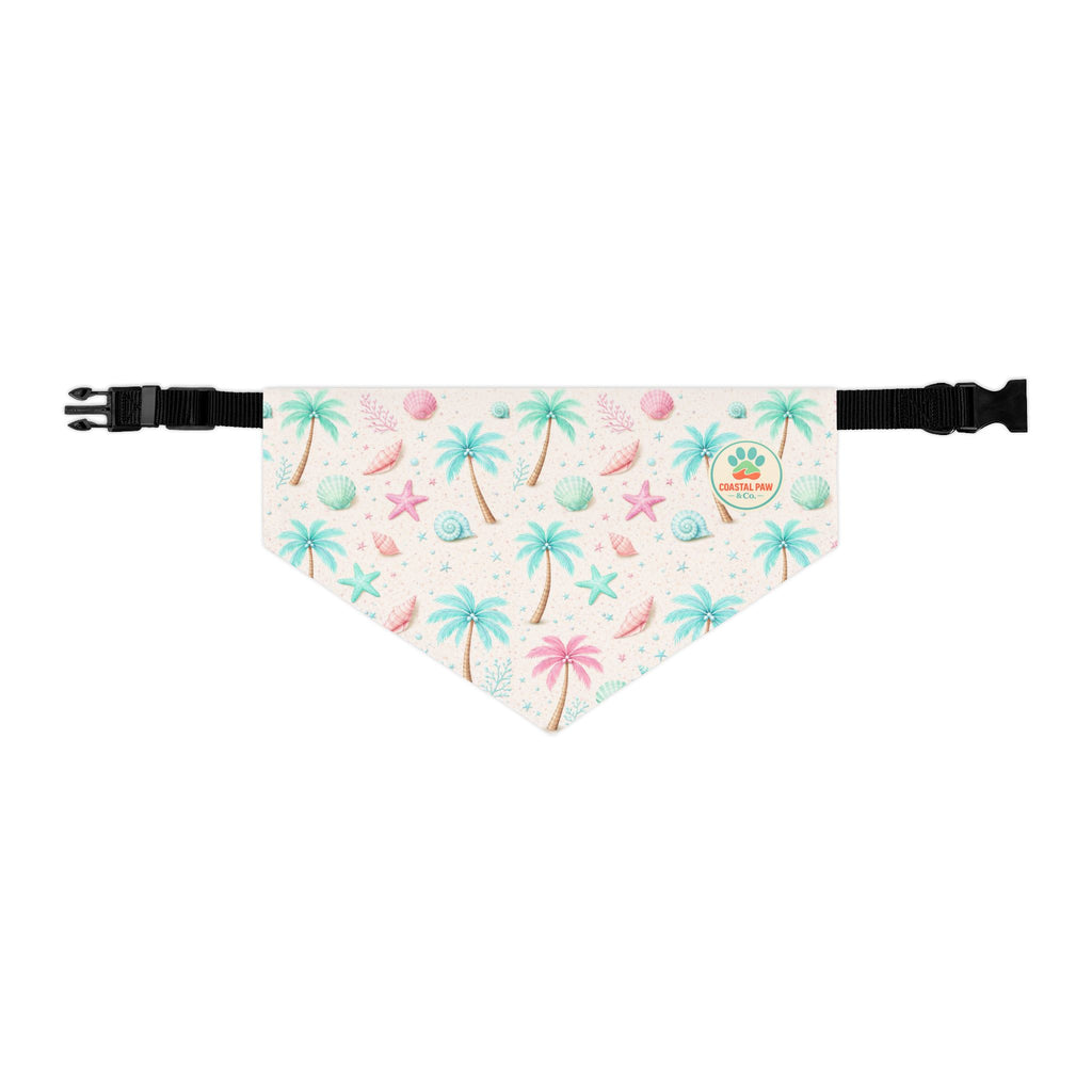 Pastel Palm Tree Seashells Pet Bandana Collar | Tropical Beach Print