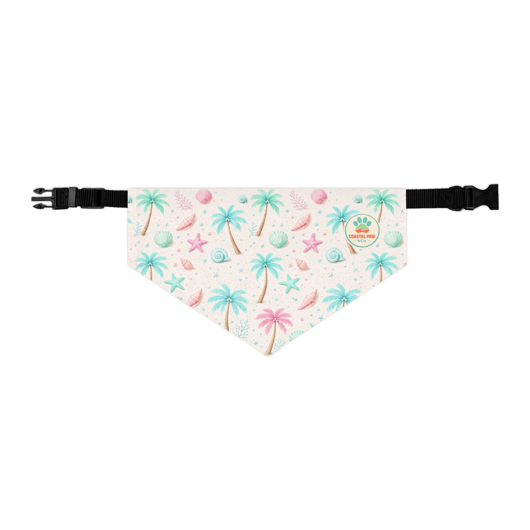Pastel Palm Tree Seashells Pet Bandana Collar | Tropical Beach Print