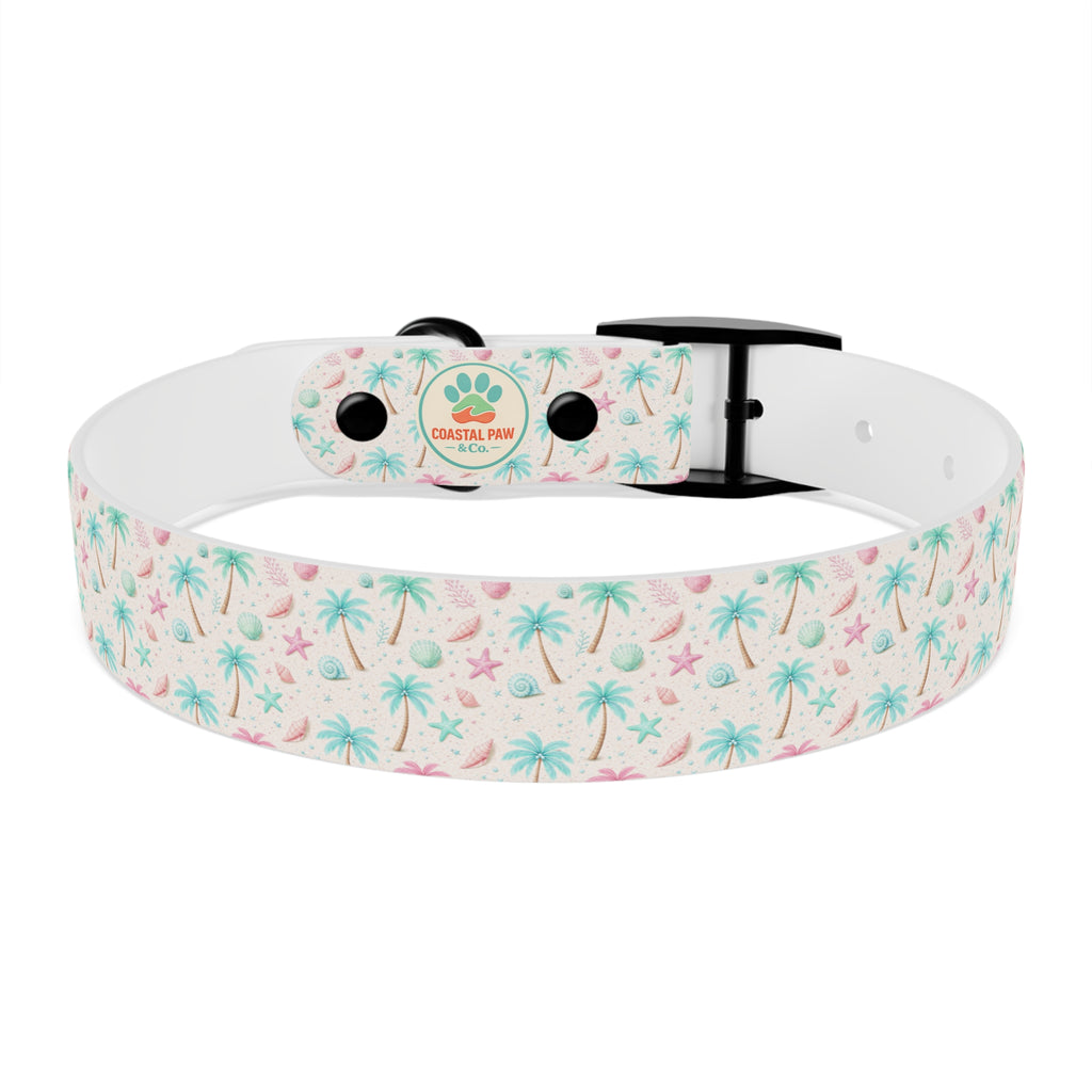 Tropical Palm Tree and Starfish Dog Collar | Pastel Beach Pattern