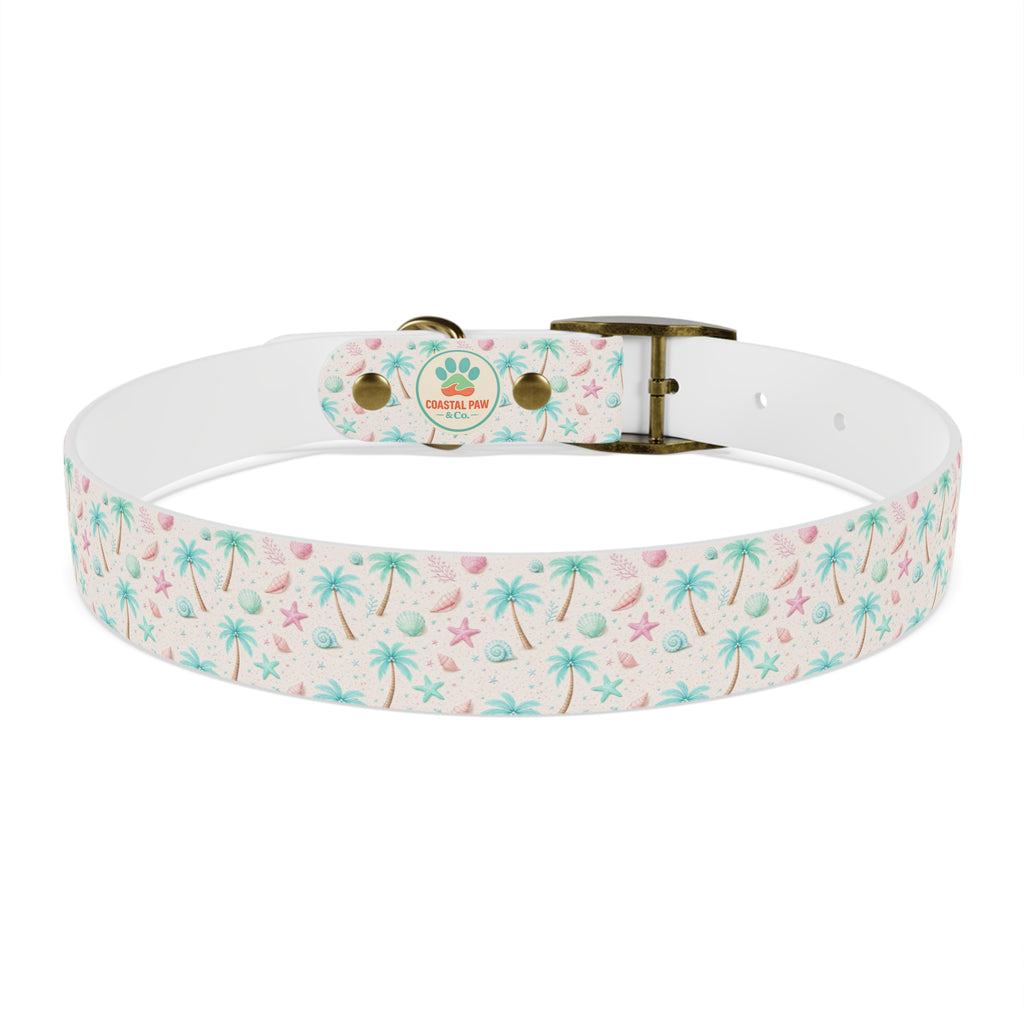 Tropical Palm Tree and Starfish Dog Collar | Pastel Beach Pattern