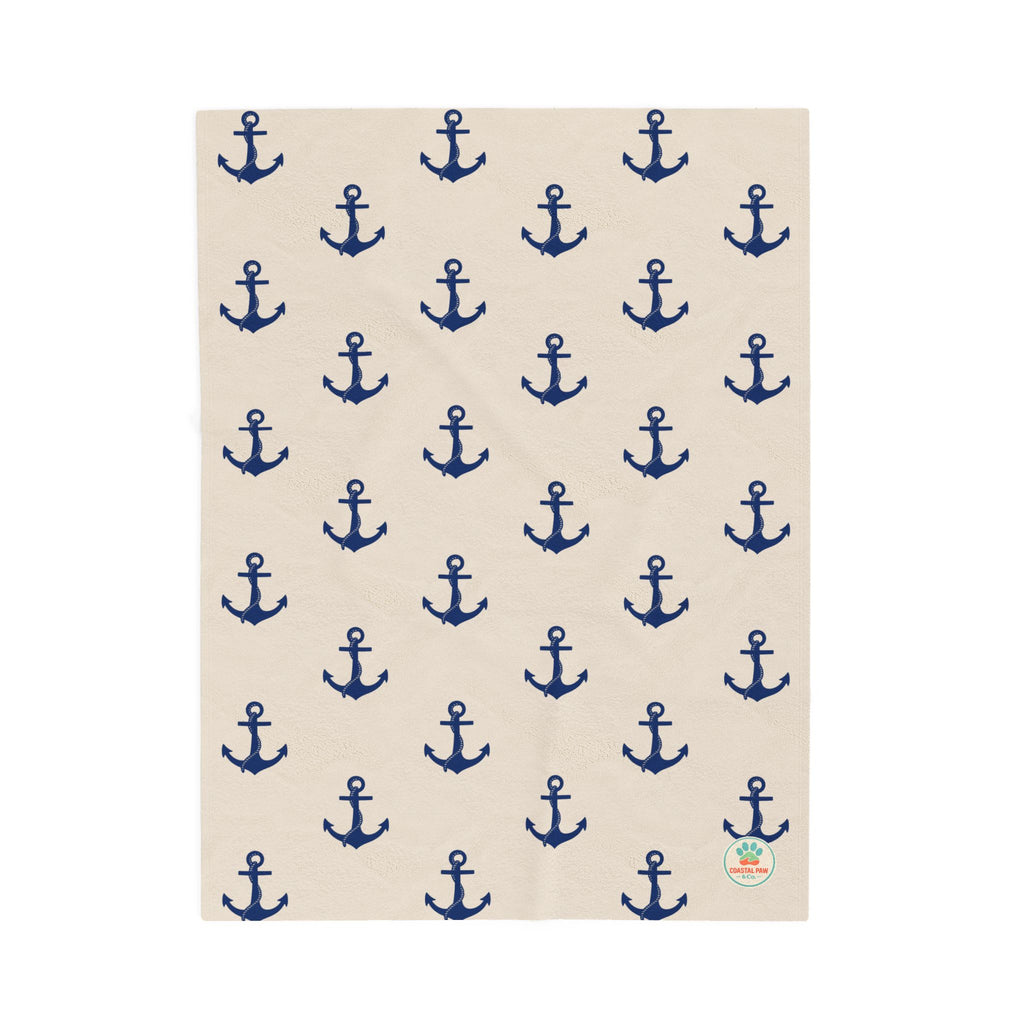 Navy Anchor Pattern Velveteen Plush Blanket | Nautical Anchors Throw