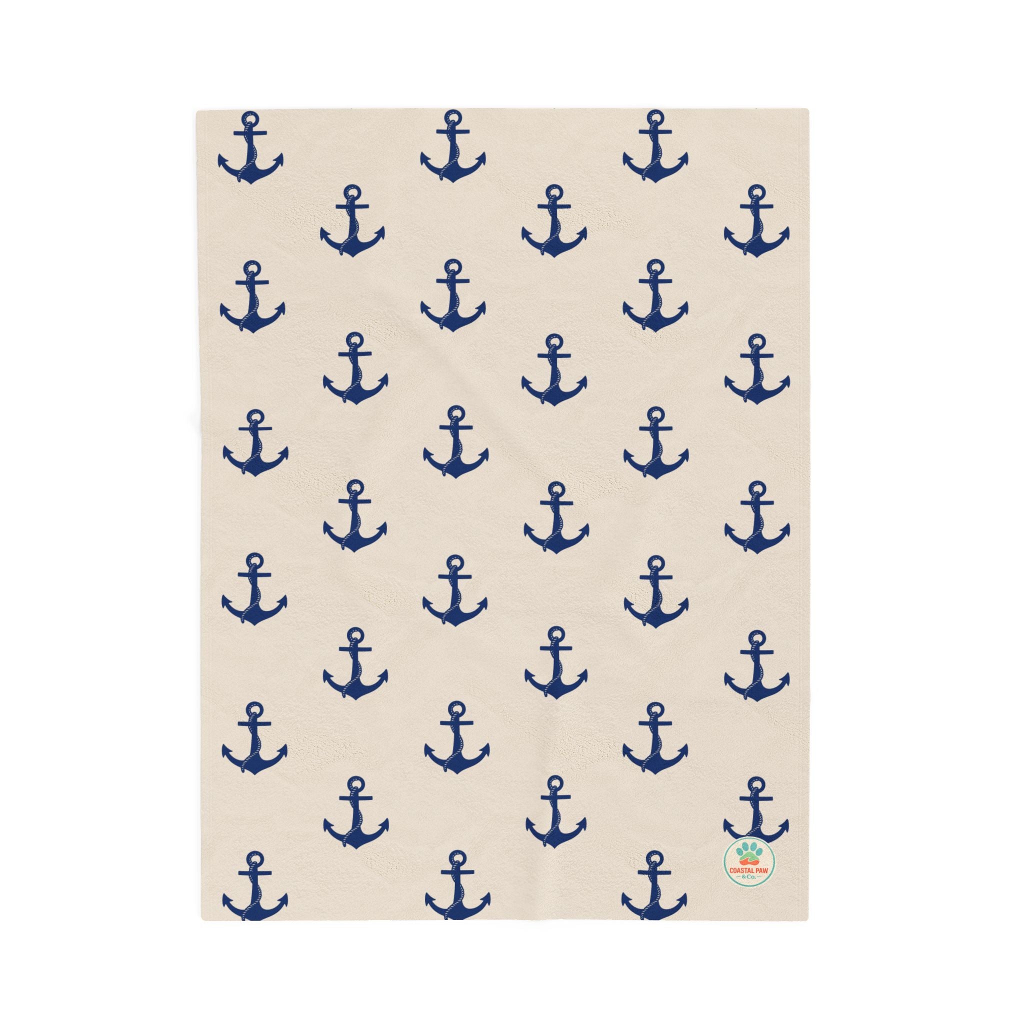Navy Anchor Pattern Velveteen Plush Blanket | Nautical Anchors Throw