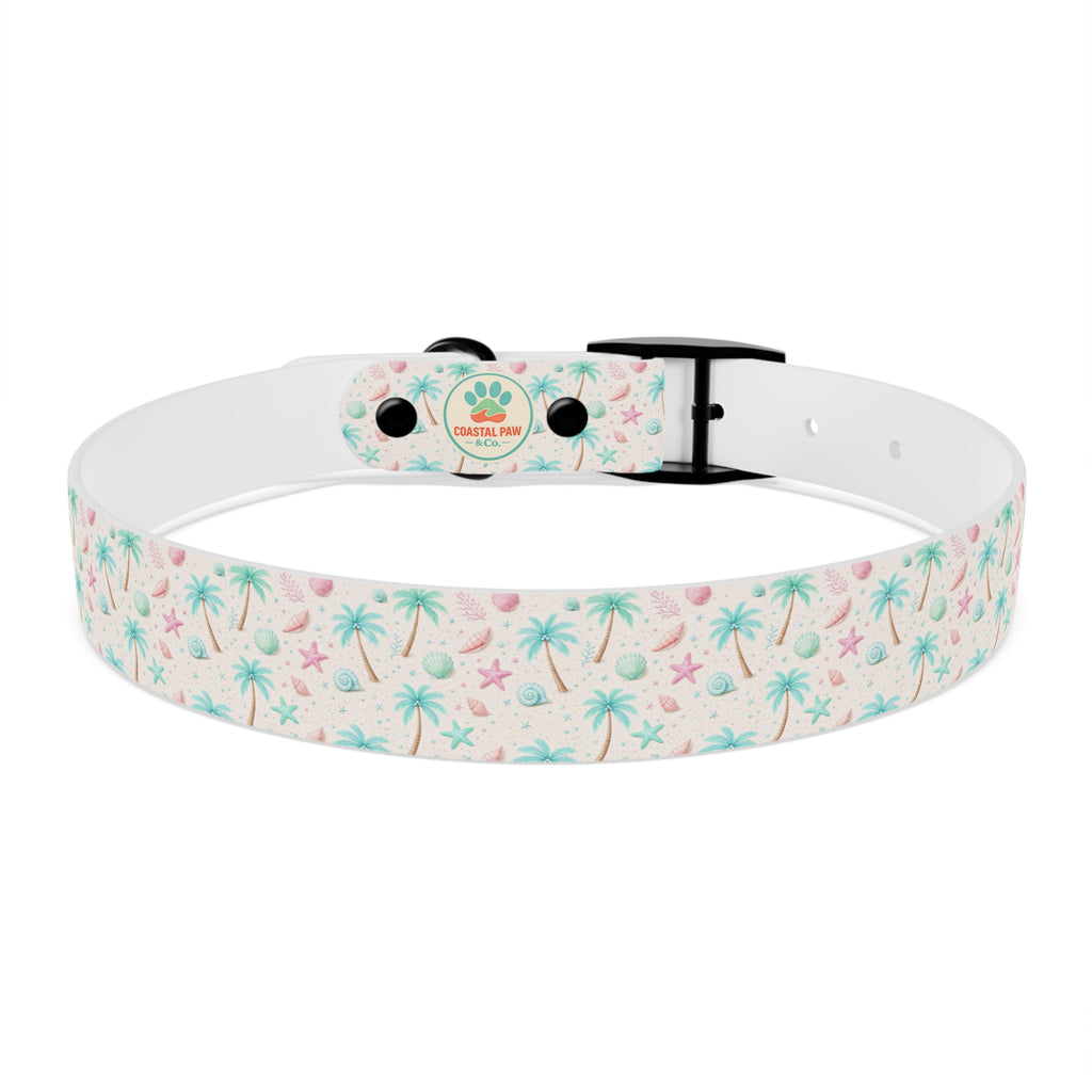 Tropical Palm Tree and Starfish Dog Collar | Pastel Beach Pattern