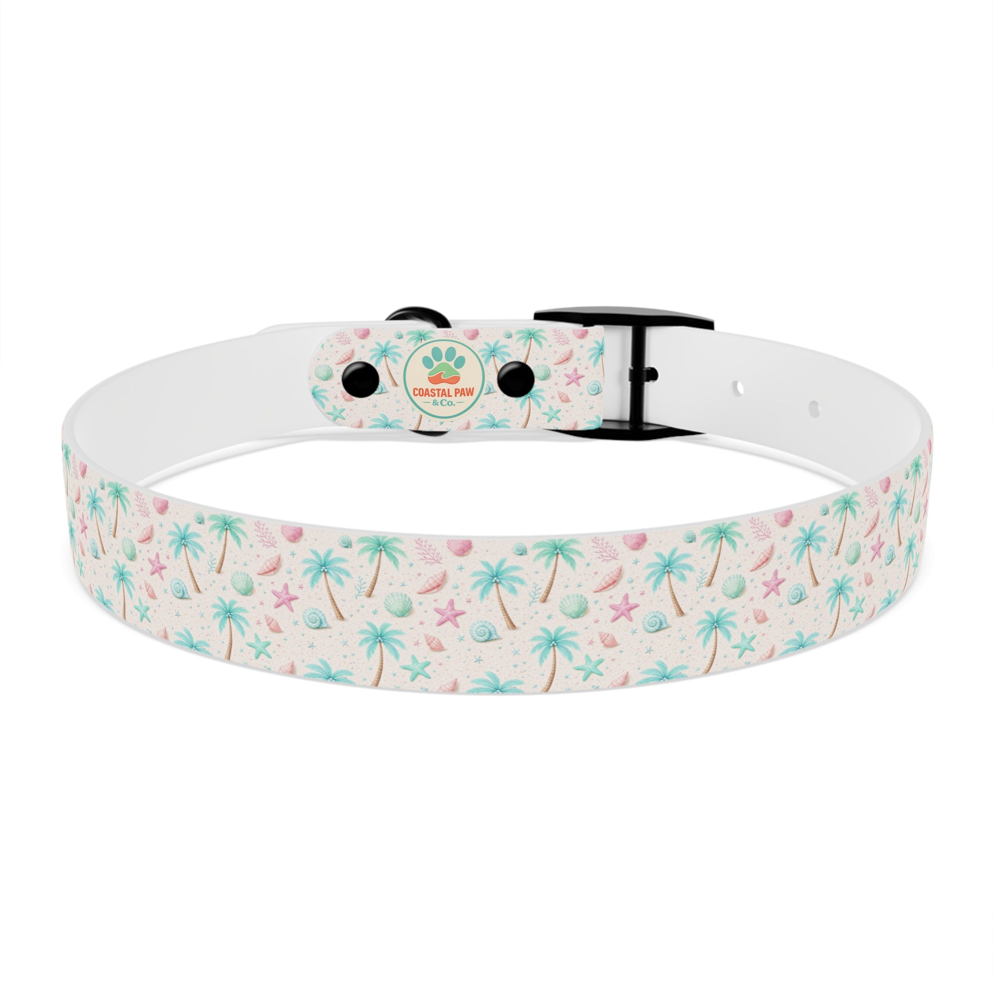 Tropical Palm Tree and Starfish Dog Collar | Pastel Beach Pattern