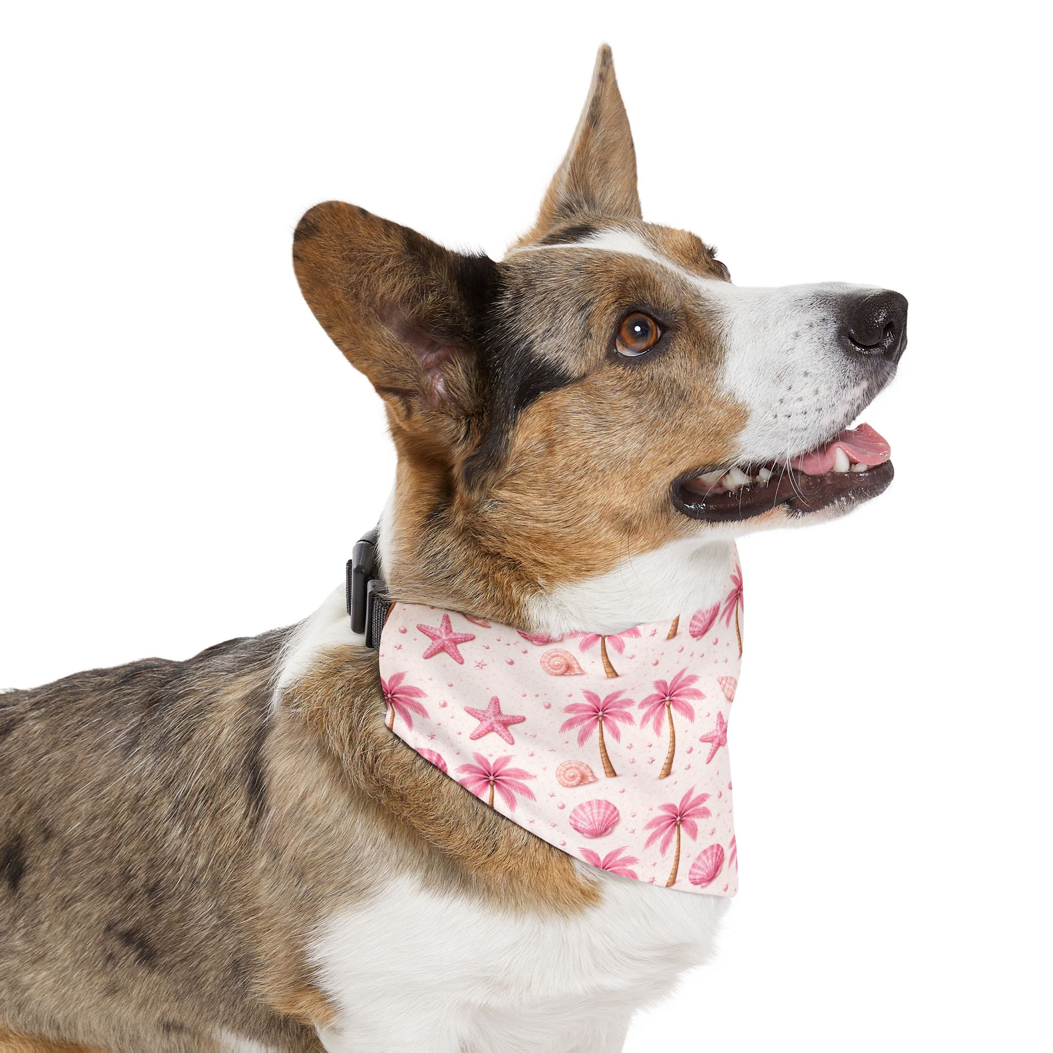 Pink Palm Trees Seashells Pet Bandana Collar | Tropical Beach Print