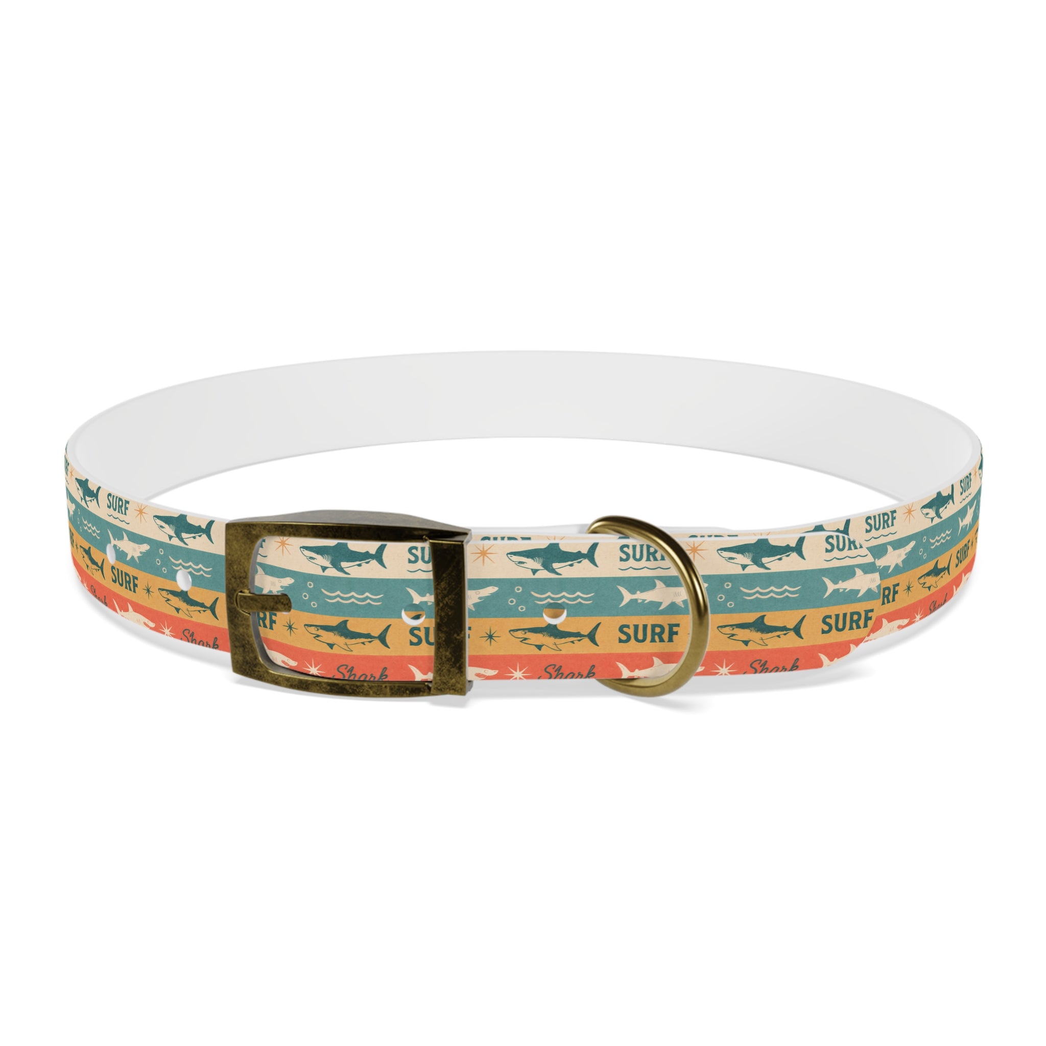 Retro Surf Sharks Dog Collar | Striped Beach Waves Pattern