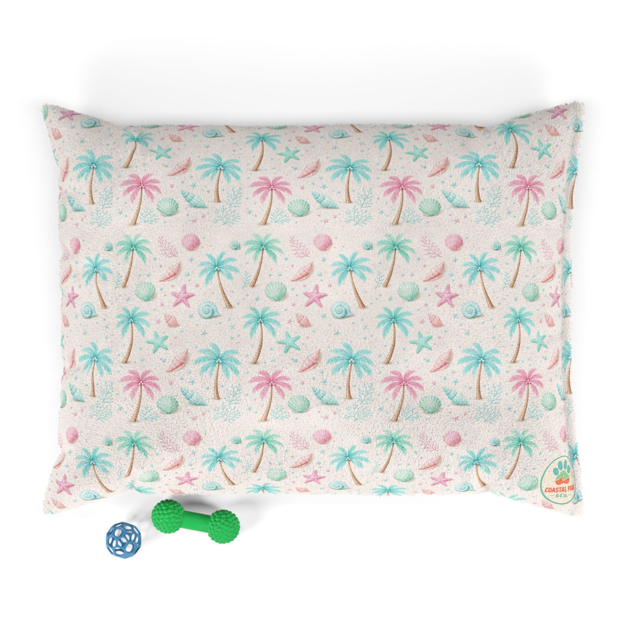 Pastel Palm Trees Pet Bed | Tropical Seashell Pattern