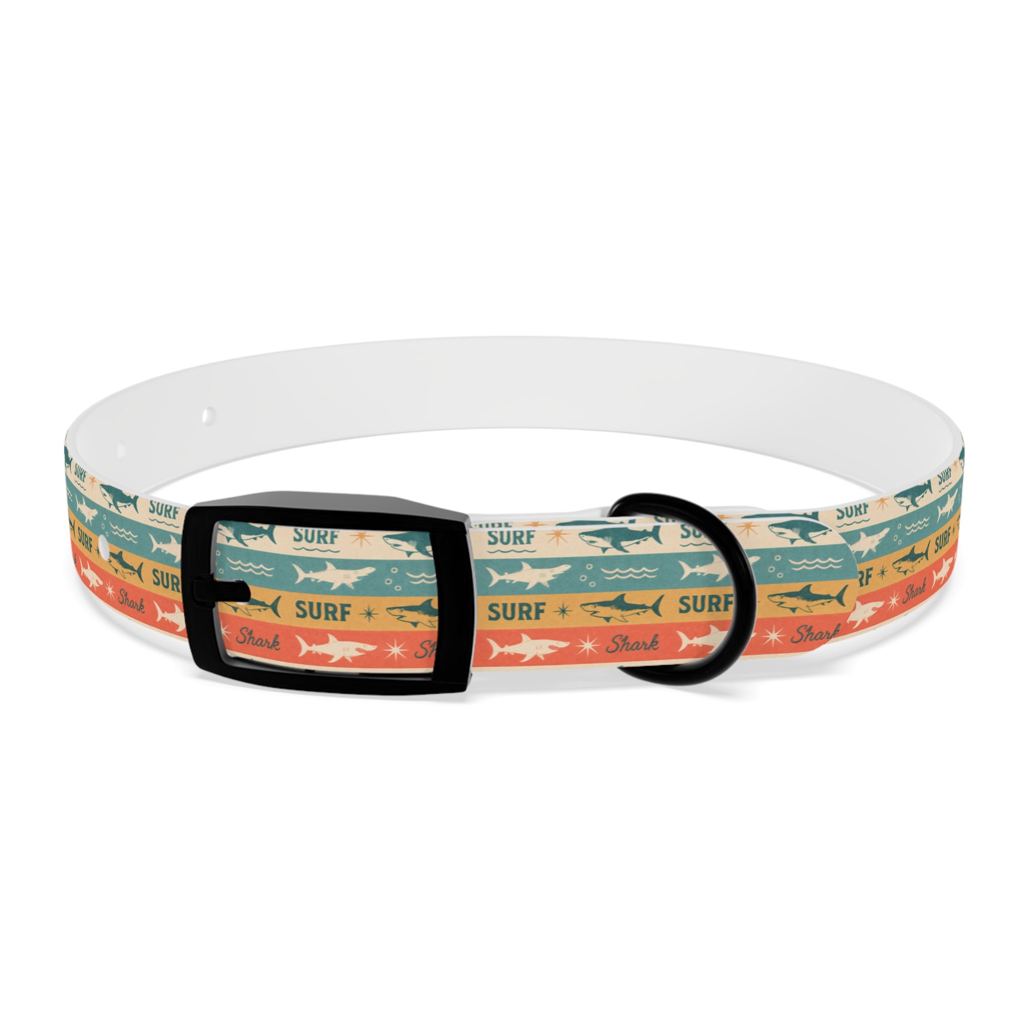 Retro Surf Sharks Dog Collar | Striped Beach Waves Pattern
