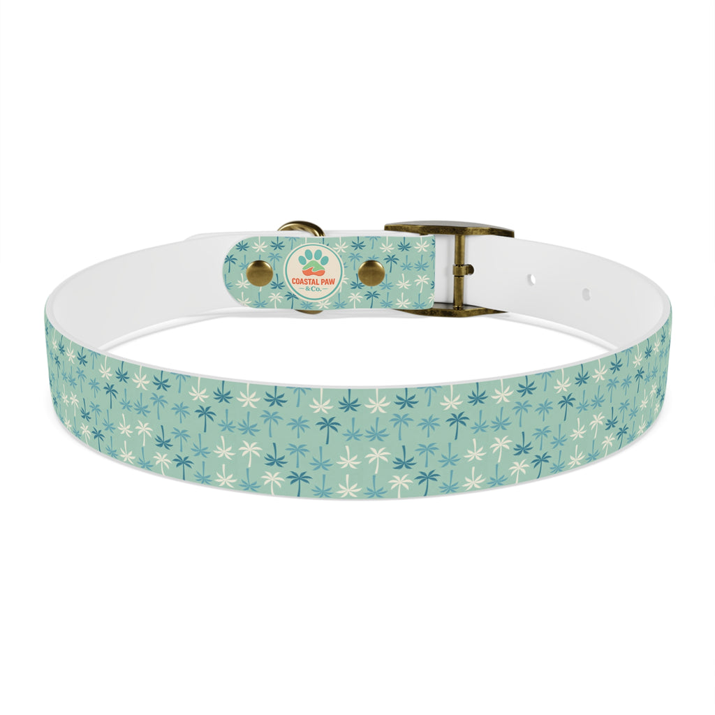 Teal Palm Trees Dog Collar | Tropical Pattern, Teal Palm Print