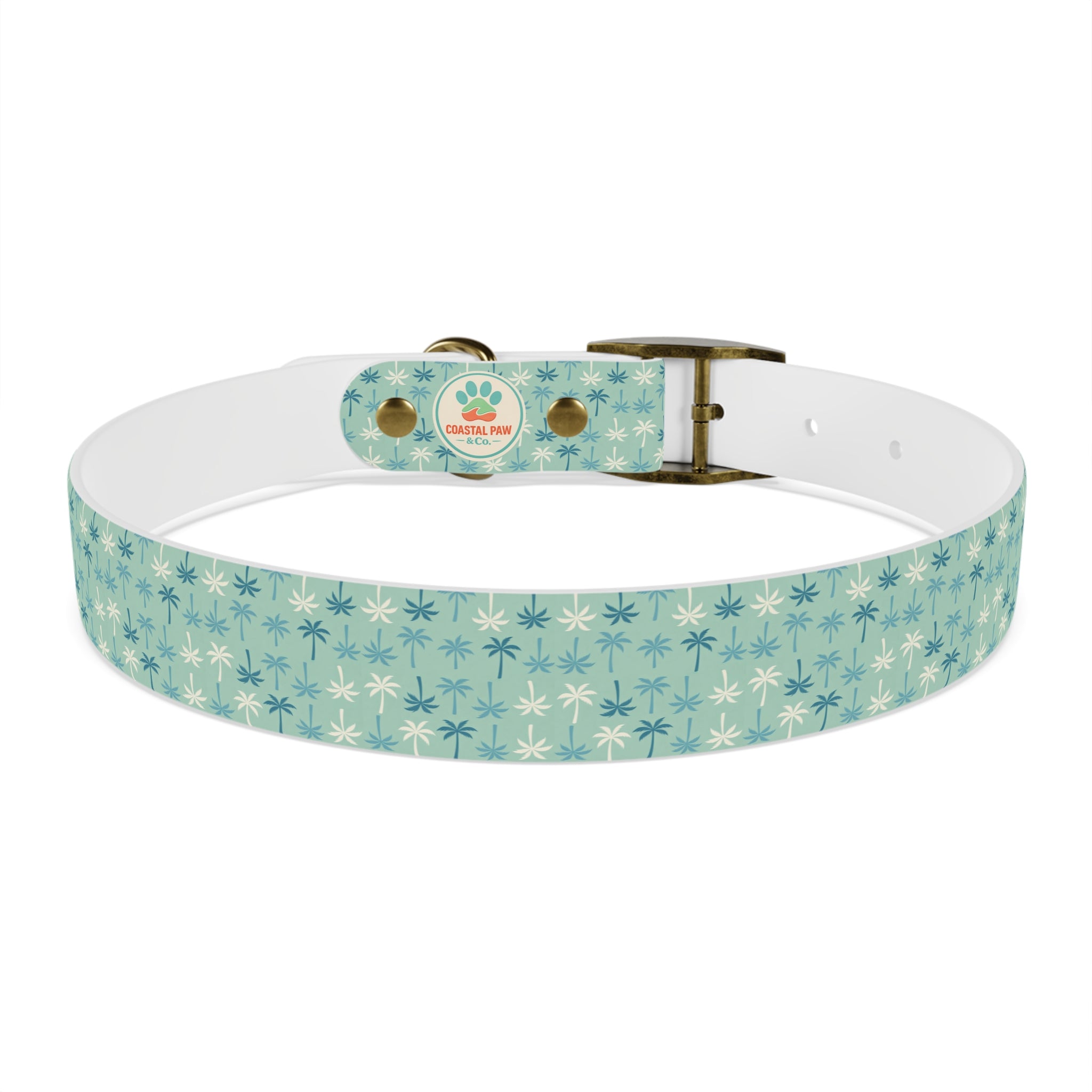 Teal Palm Trees Dog Collar | Tropical Pattern, Teal Palm Print