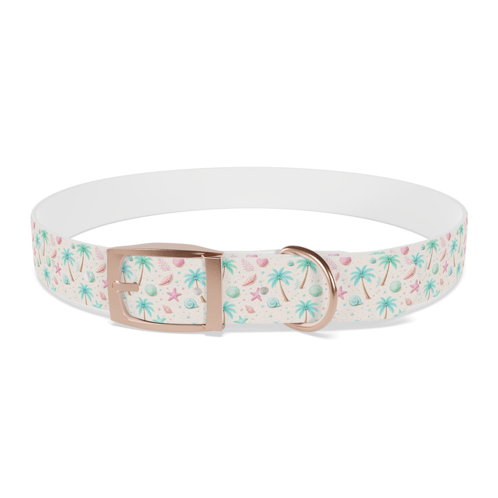 Tropical Palm Tree and Starfish Dog Collar | Pastel Beach Pattern