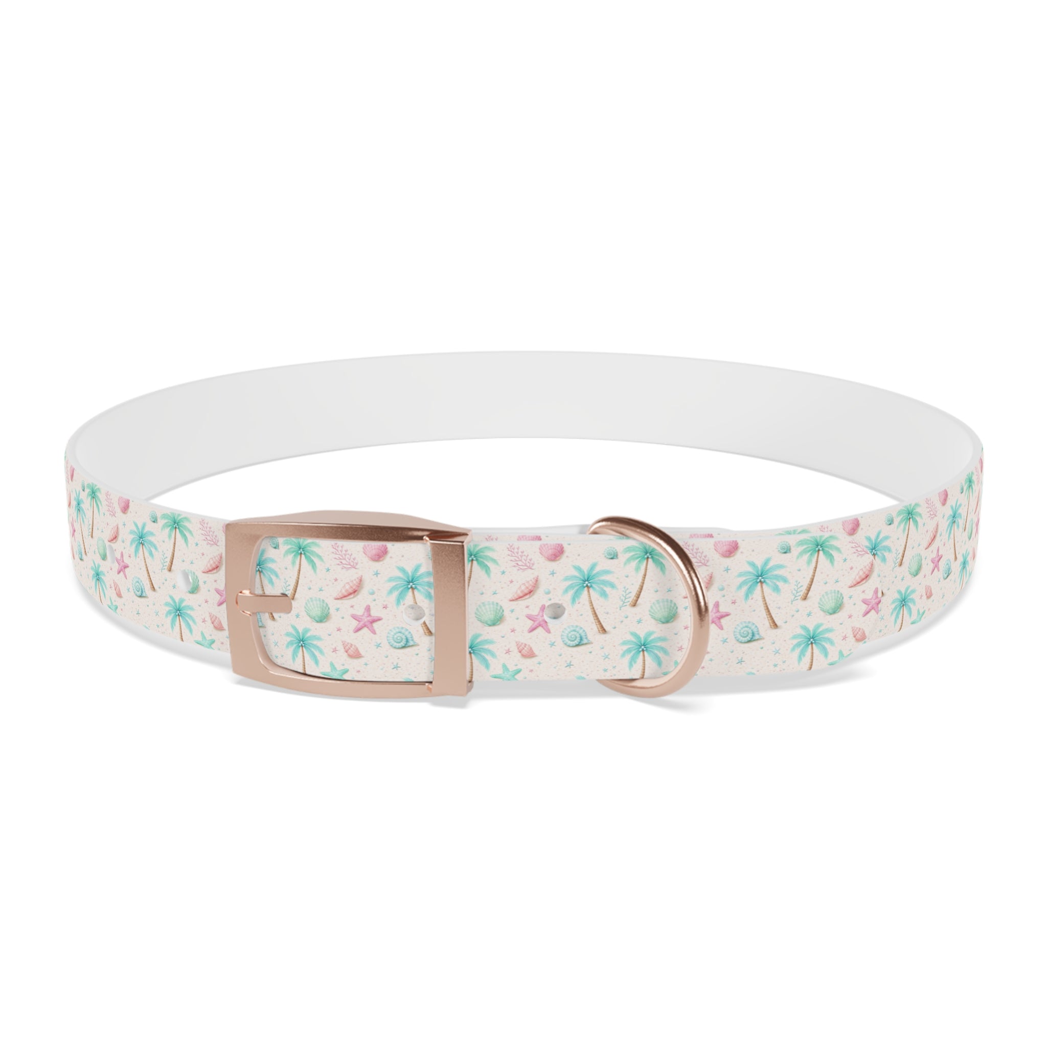 Tropical Palm Tree and Starfish Dog Collar | Pastel Beach Pattern