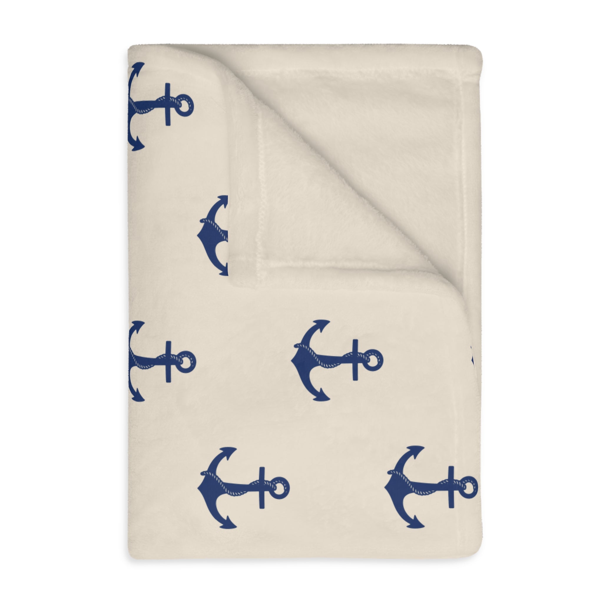 Navy Anchor Pattern Blanket | Velveteen Microfiber Throw