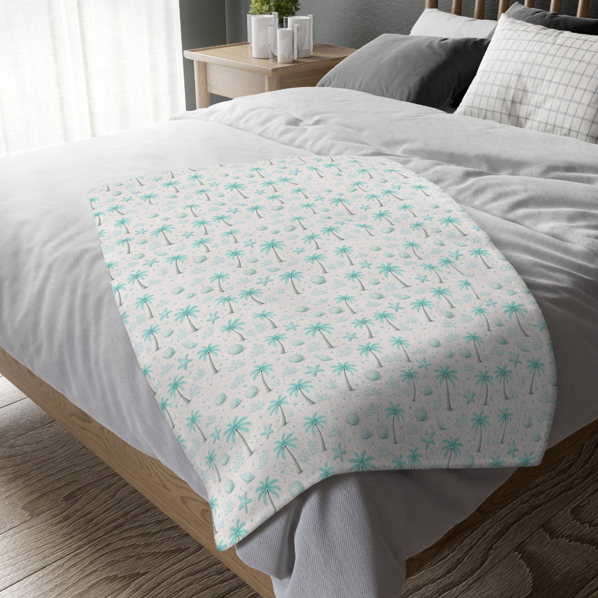 Aqua Palm Trees Pattern Blanket | Velveteen Microfiber Throw