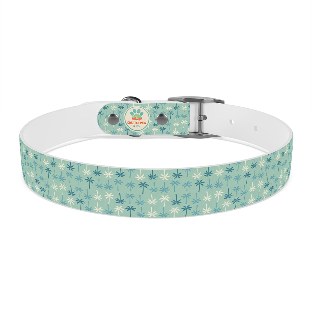 Teal Palm Trees Dog Collar | Tropical Pattern, Teal Palm Print