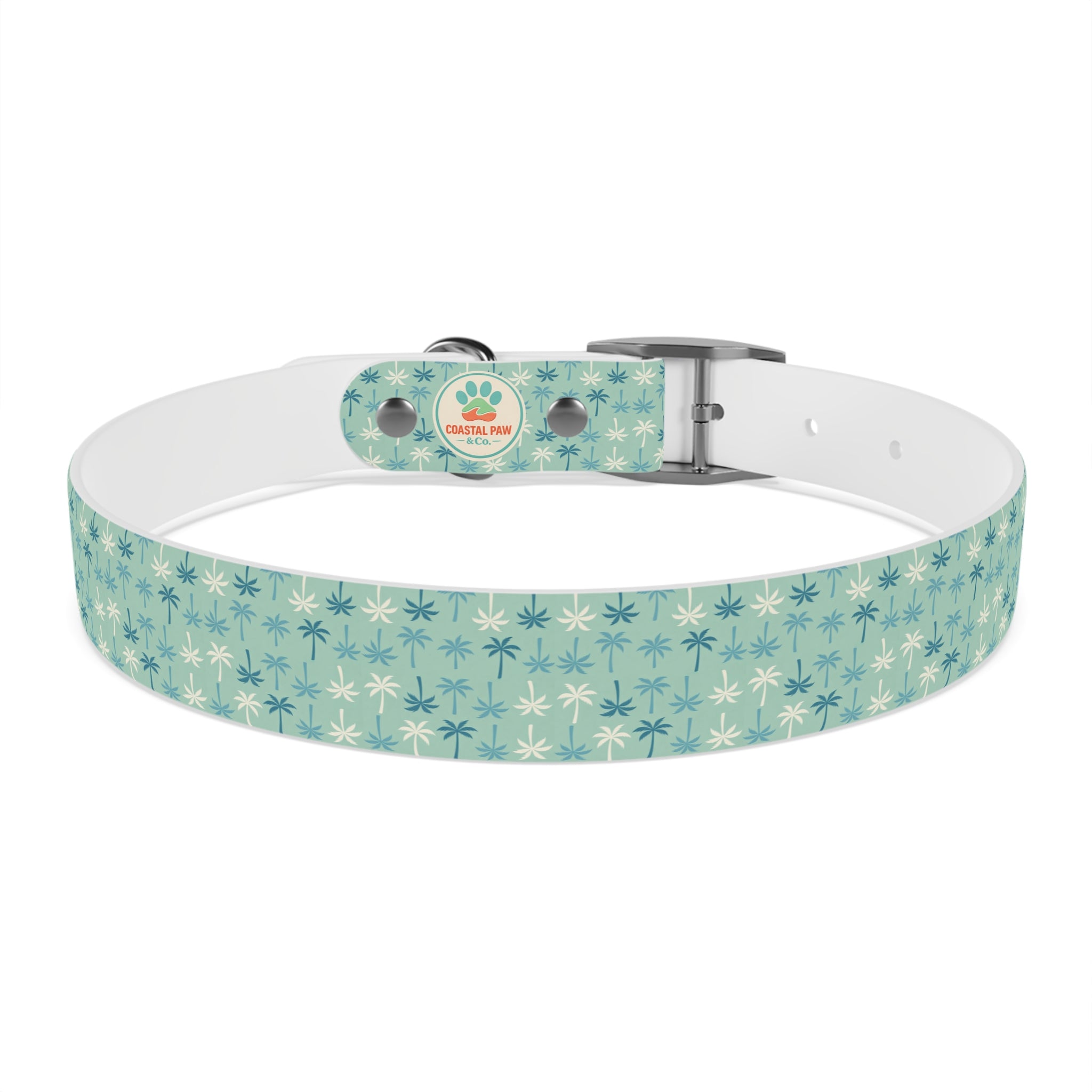 Teal Palm Trees Dog Collar | Tropical Pattern, Teal Palm Print