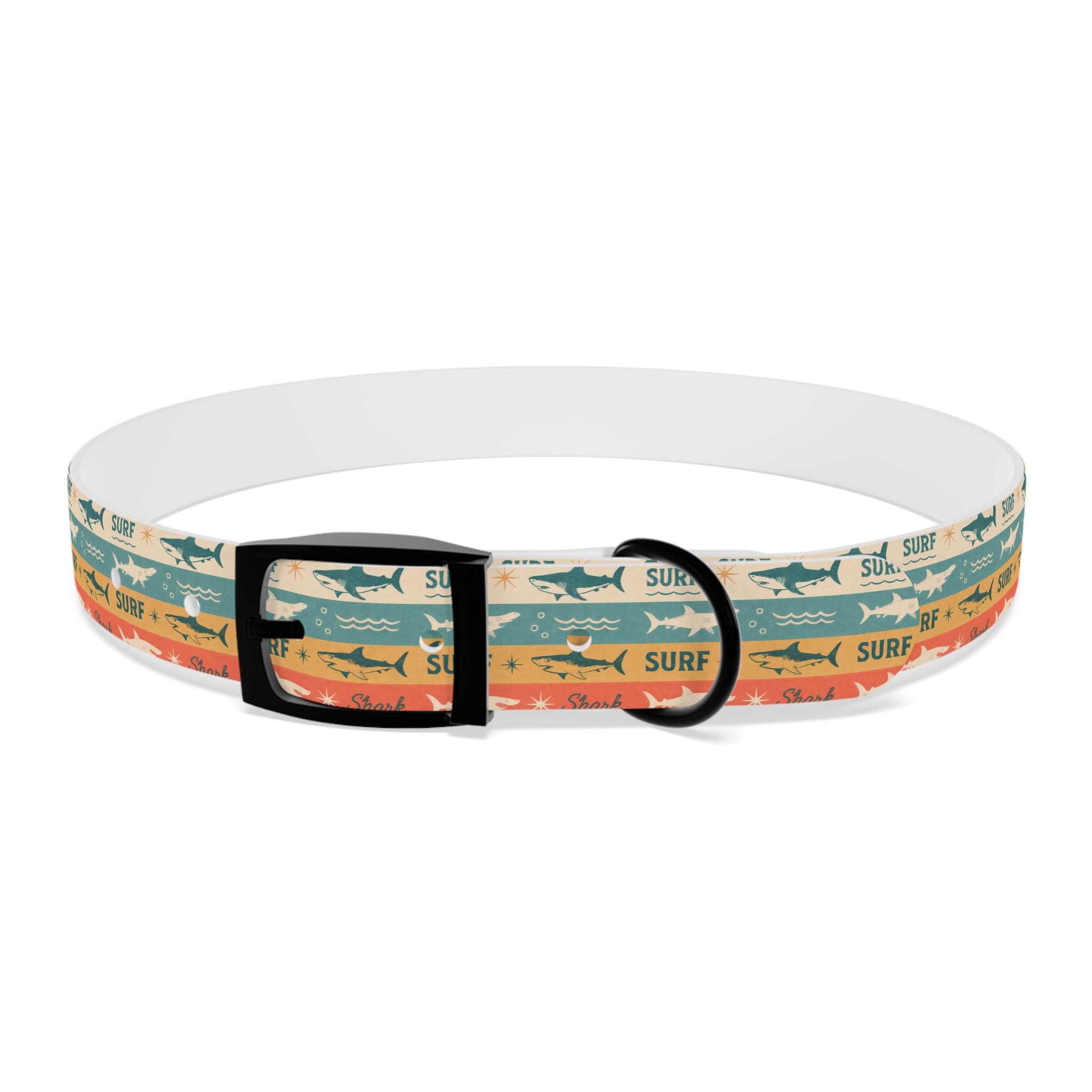 Retro Surf Sharks Dog Collar | Striped Beach Waves Pattern